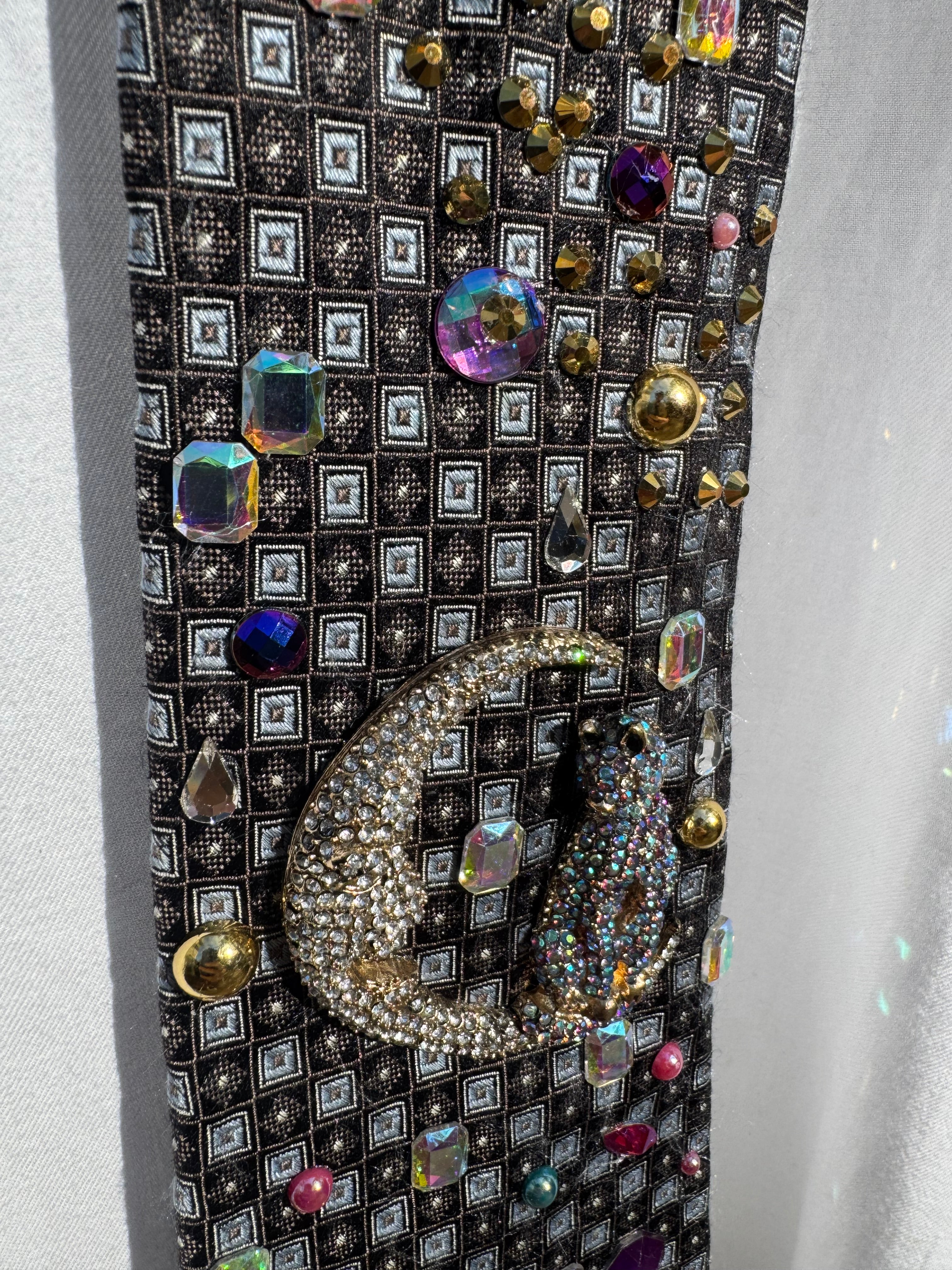 Navy Blue Cat on Moon Jewel Galaxy Space Royalty Tie