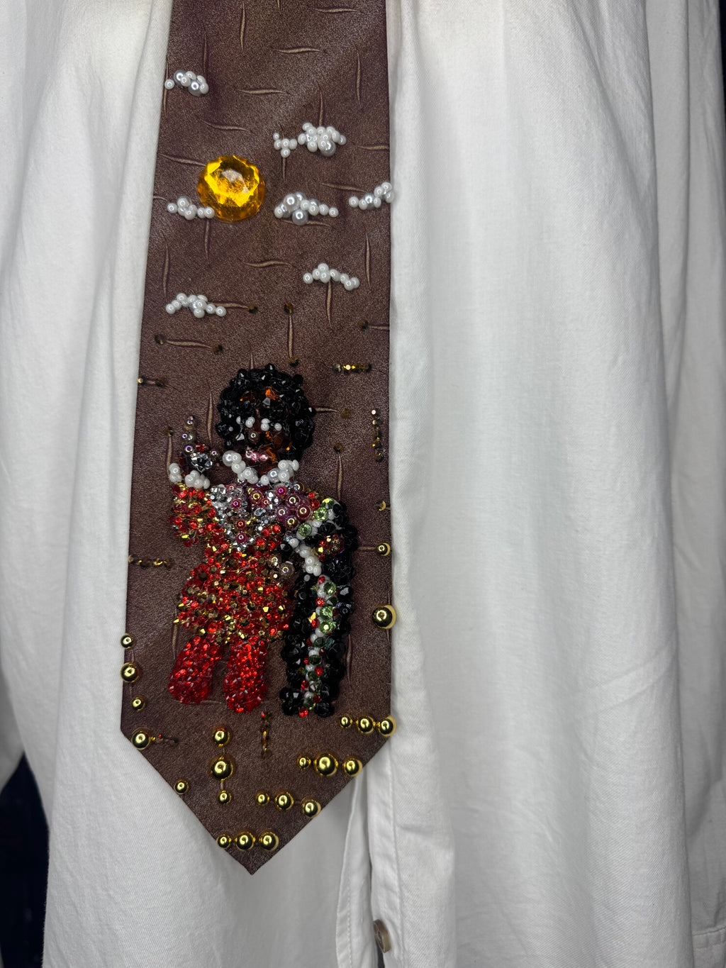 Dark Orange Michael Jackson Pointing Up in High Class Royalty King Outfit For Matthew Rolston Photoshoot 1984 Tie