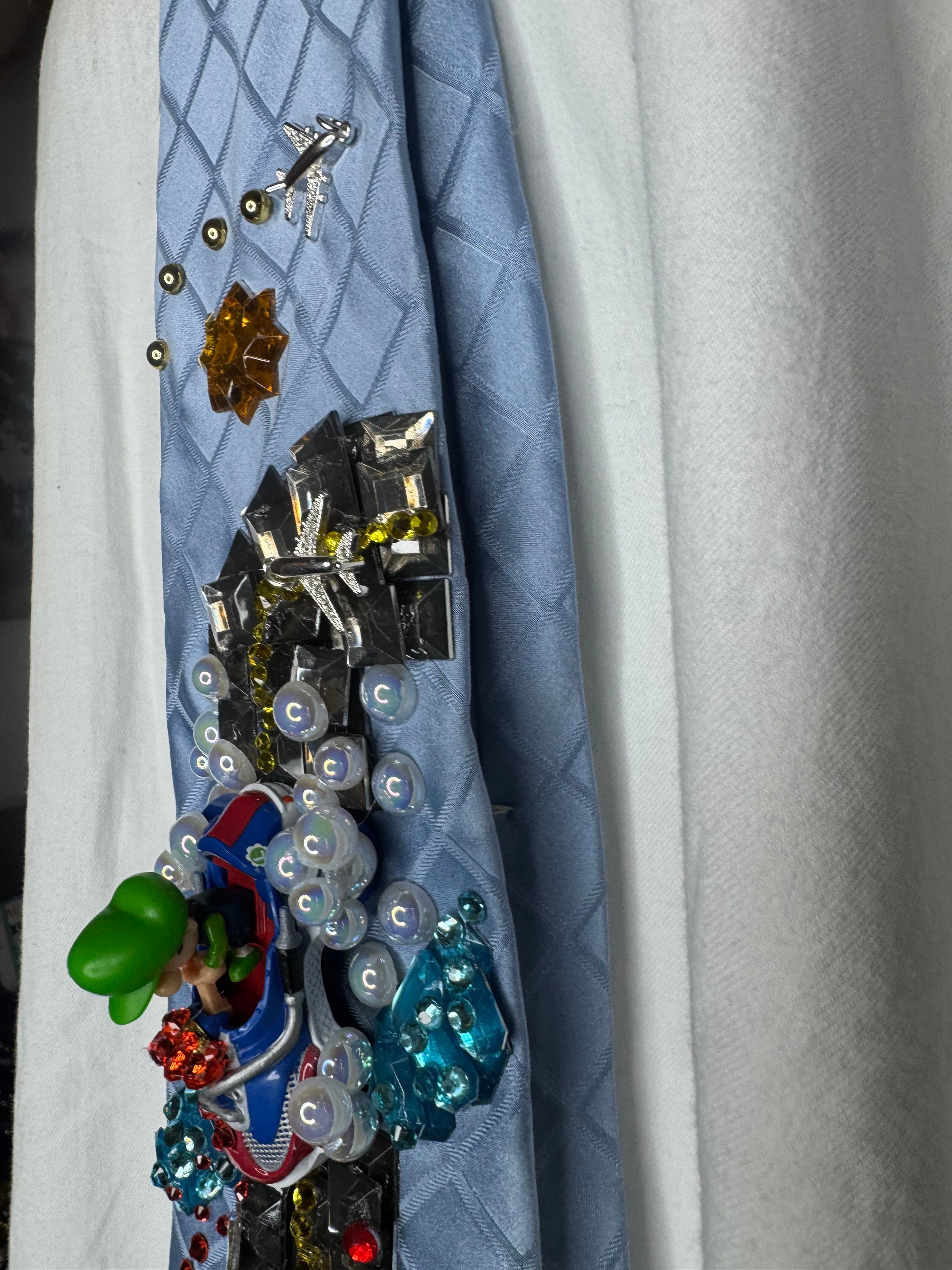 Sky Blue Baby Luigi About to Take Fly On Sunshine Airport 200cc Mario Kart Tie
