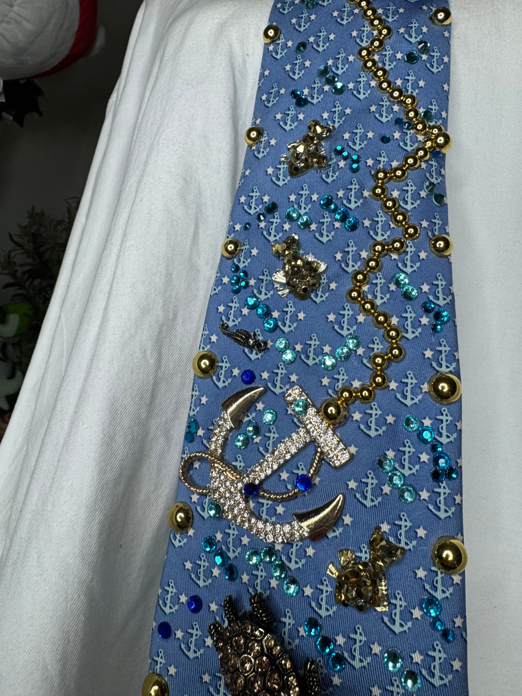 Light Blue Anchor Print Ocean Floor Diamond Anchor Nautical Royalty Tie