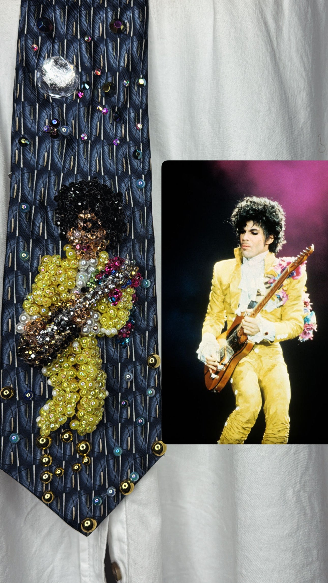 Navy Blue Prince In Full Yellow Outfit & Floral Scarf Performing Live Tie