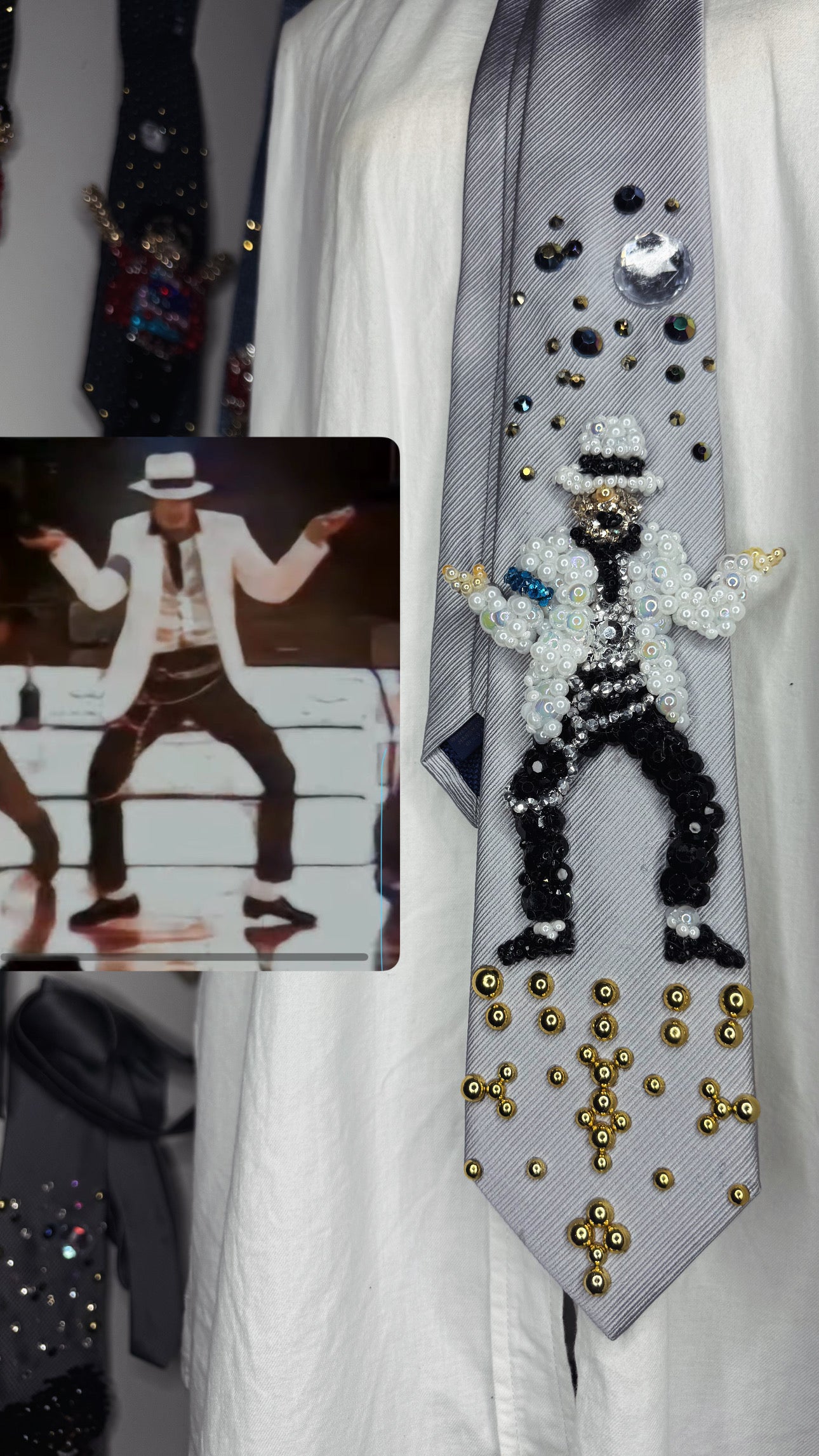 Grey Michael Jackson Hitting Egyptian Pose Walk To Smooth Criminal Wembly Concert 1988 Tie