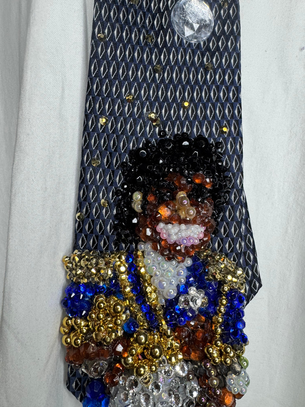 Navy Blue Michael Jackson Holding His Grammy Trophies Smiling 1984 Thriller Era Tie