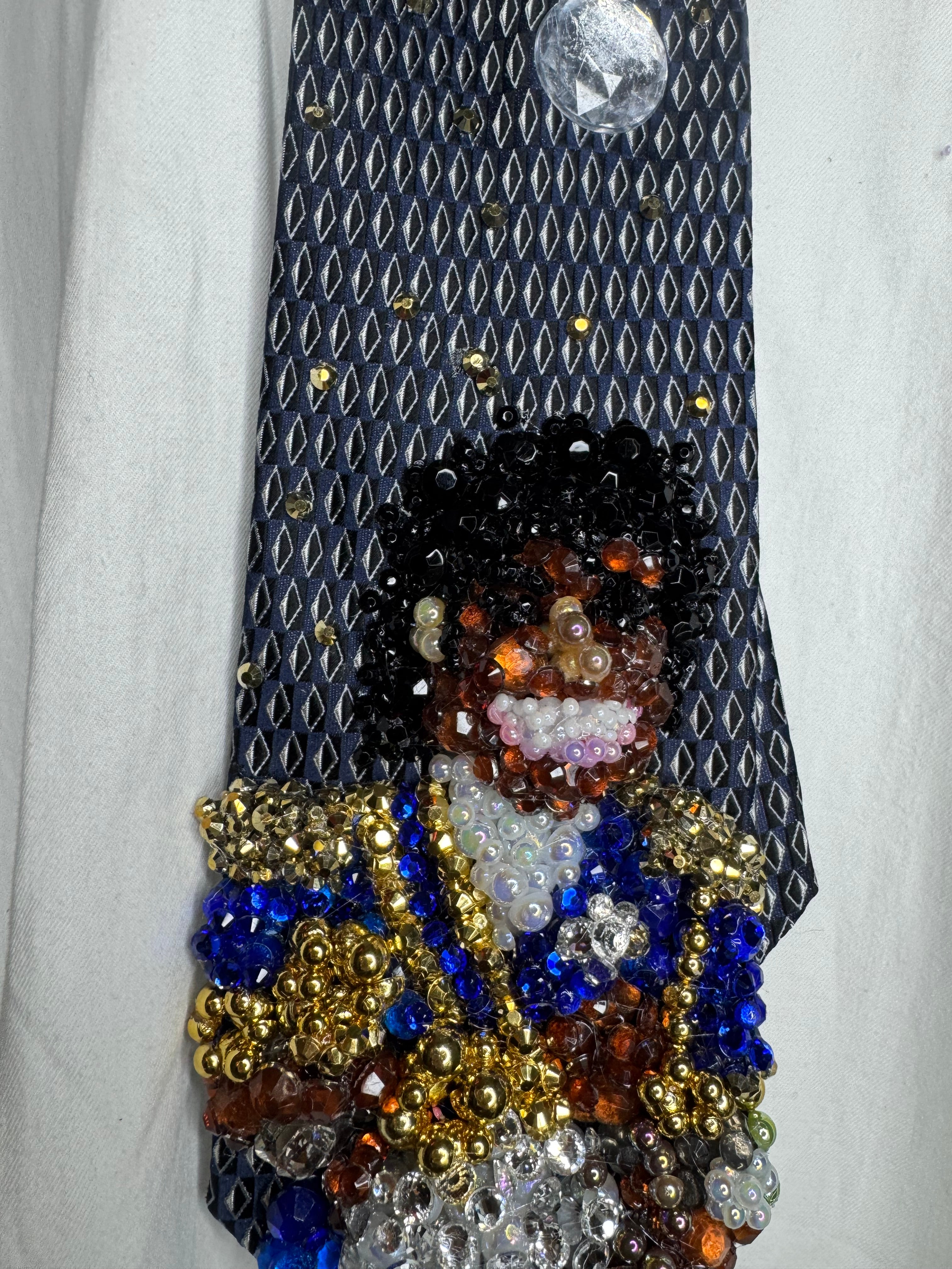 Navy Blue Michael Jackson Holding His Grammy Trophies Smiling 1984 Thriller Era Tie