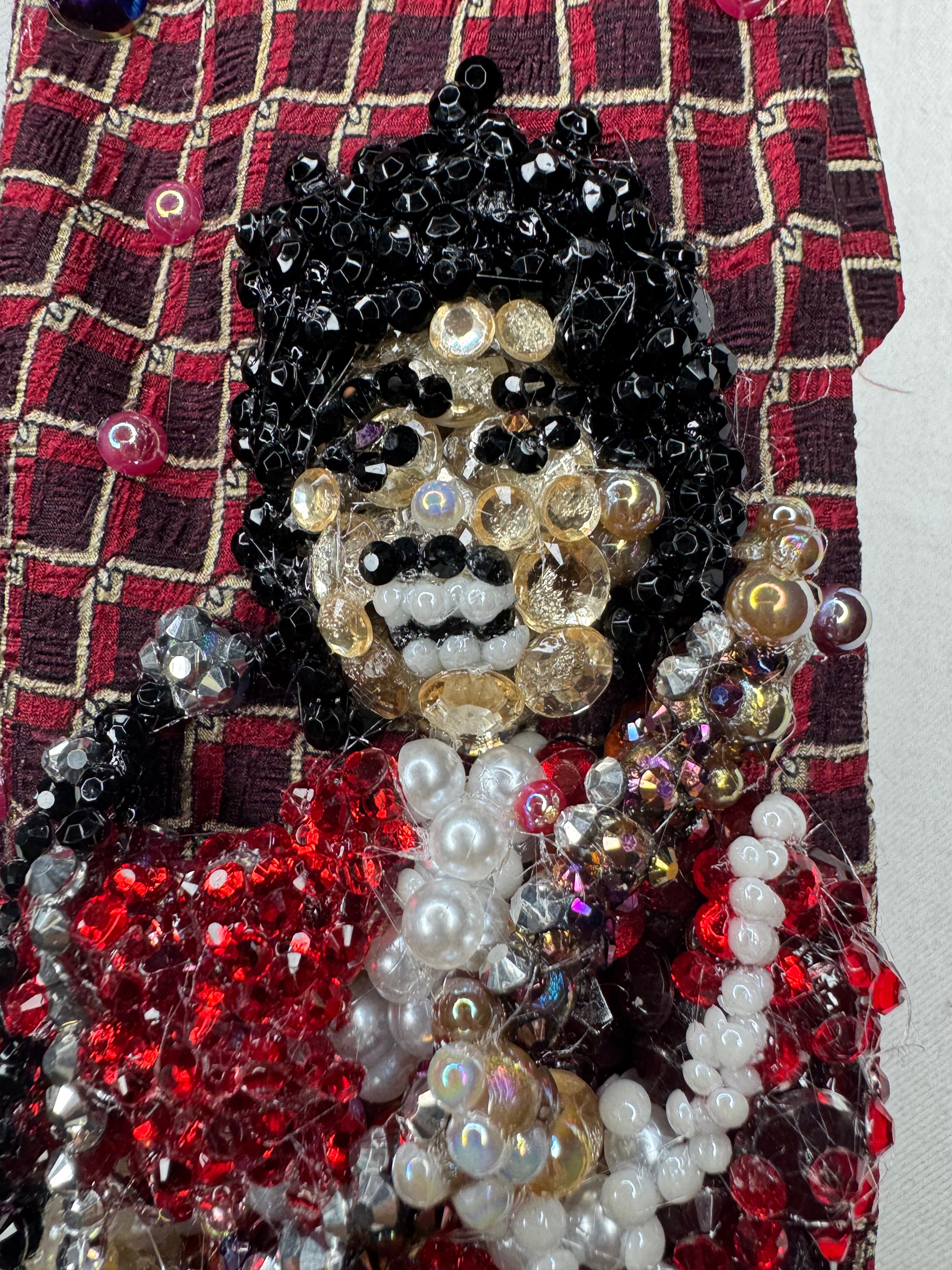 Red Prince Rocking Out in Red Outfit with Red Fuzzy Scarf on Brown Guitar Live Tie