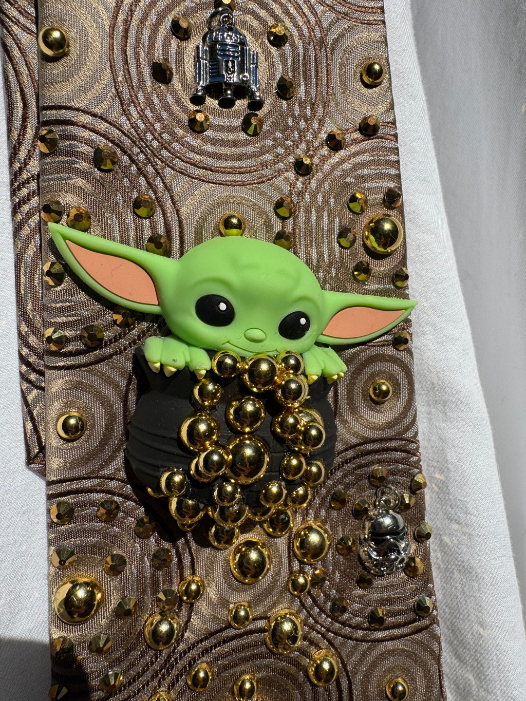 Gold Baby Yoda in Pot Spilling Gold Charmed Star Wars Royalty Tie