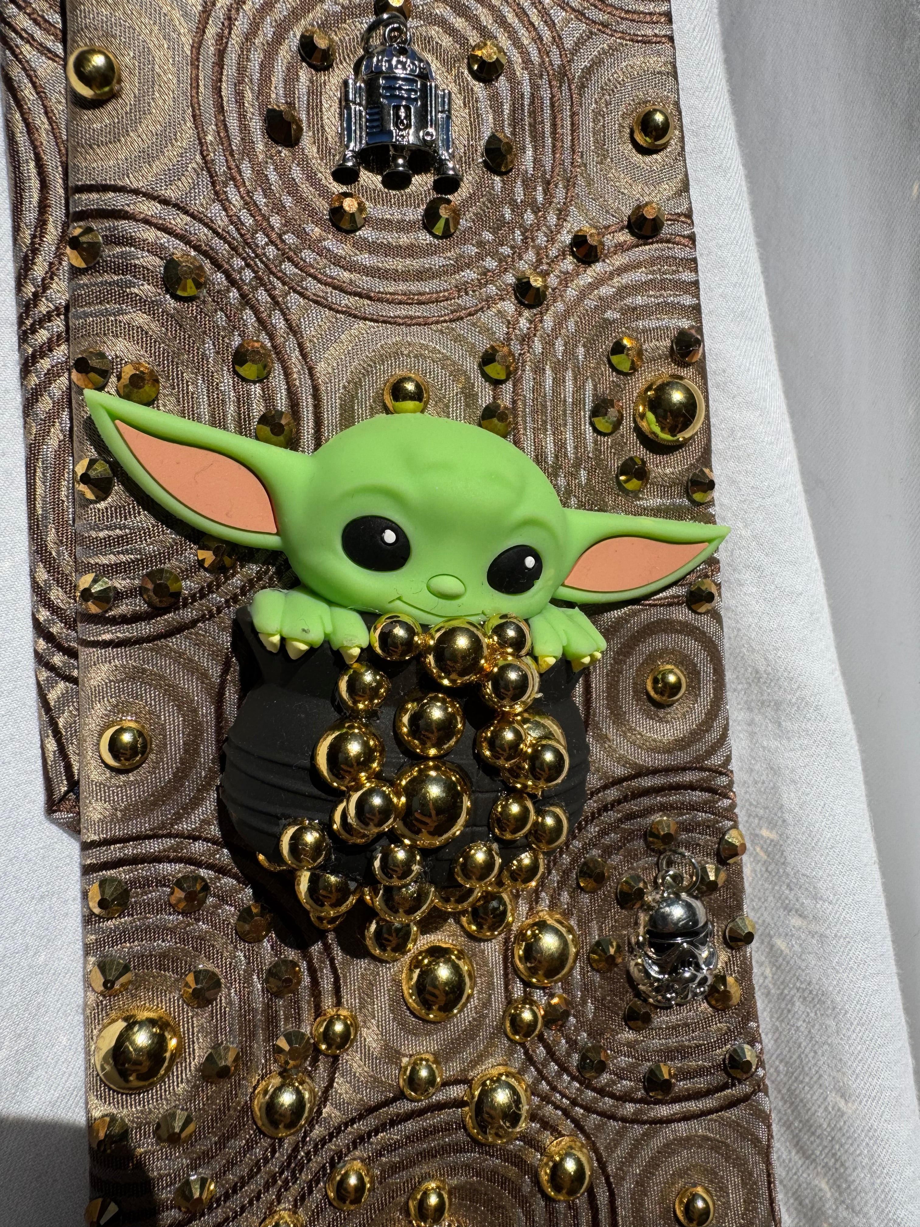 Gold Baby Yoda in Pot Spilling Gold Charmed Star Wars Royalty Tie
