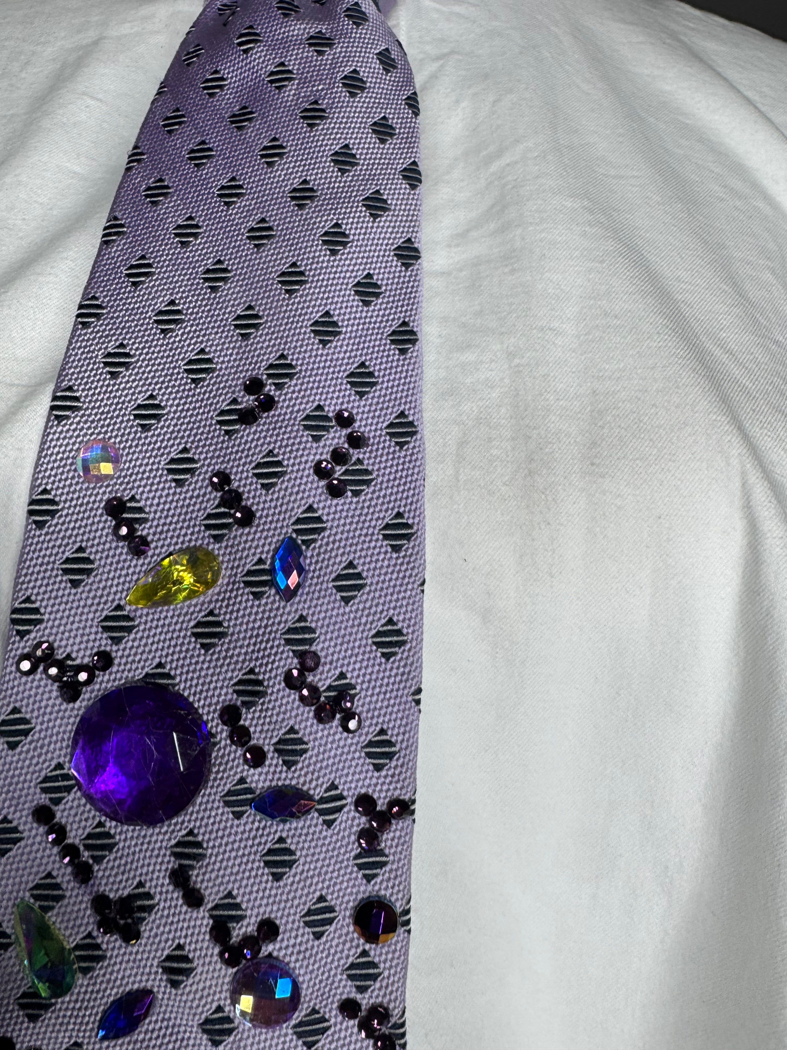Purple Cat On Moon Jewel Space Royalty Tie