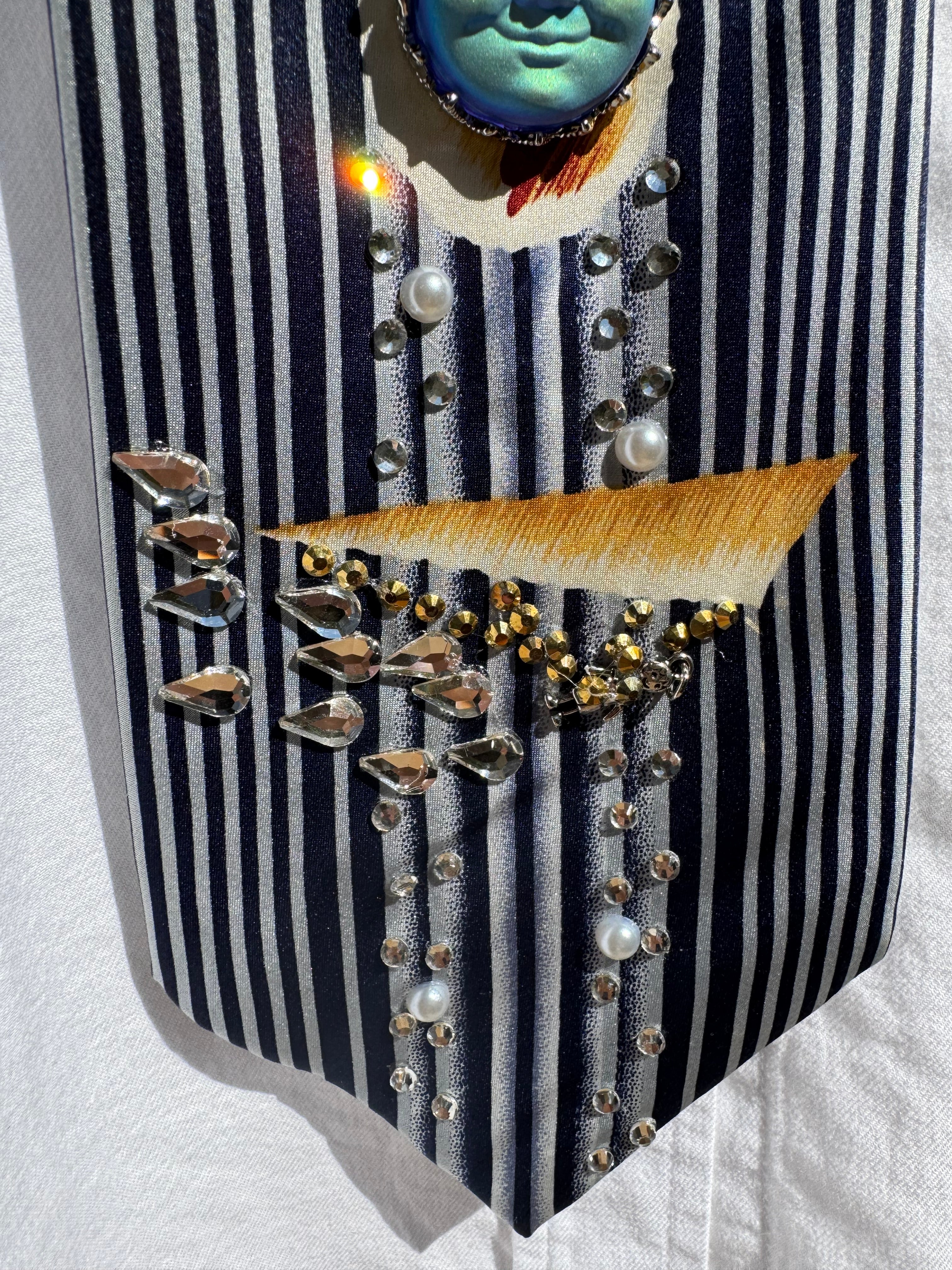 Navy Blue and White Pinstriped Hangglider Nautical Royalty Tie
