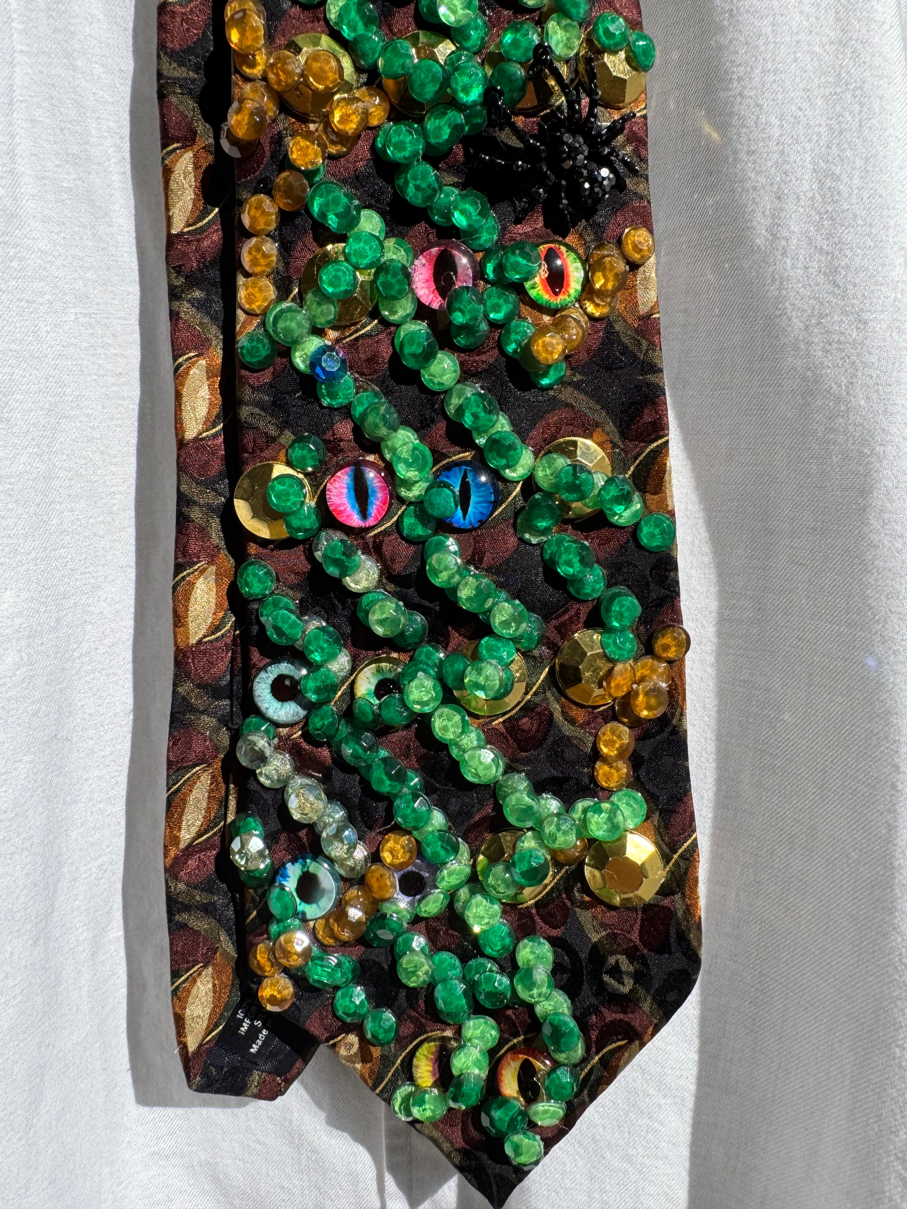 Black Green Vined Nosey Reptilian Eyes Nature Royalty Tie