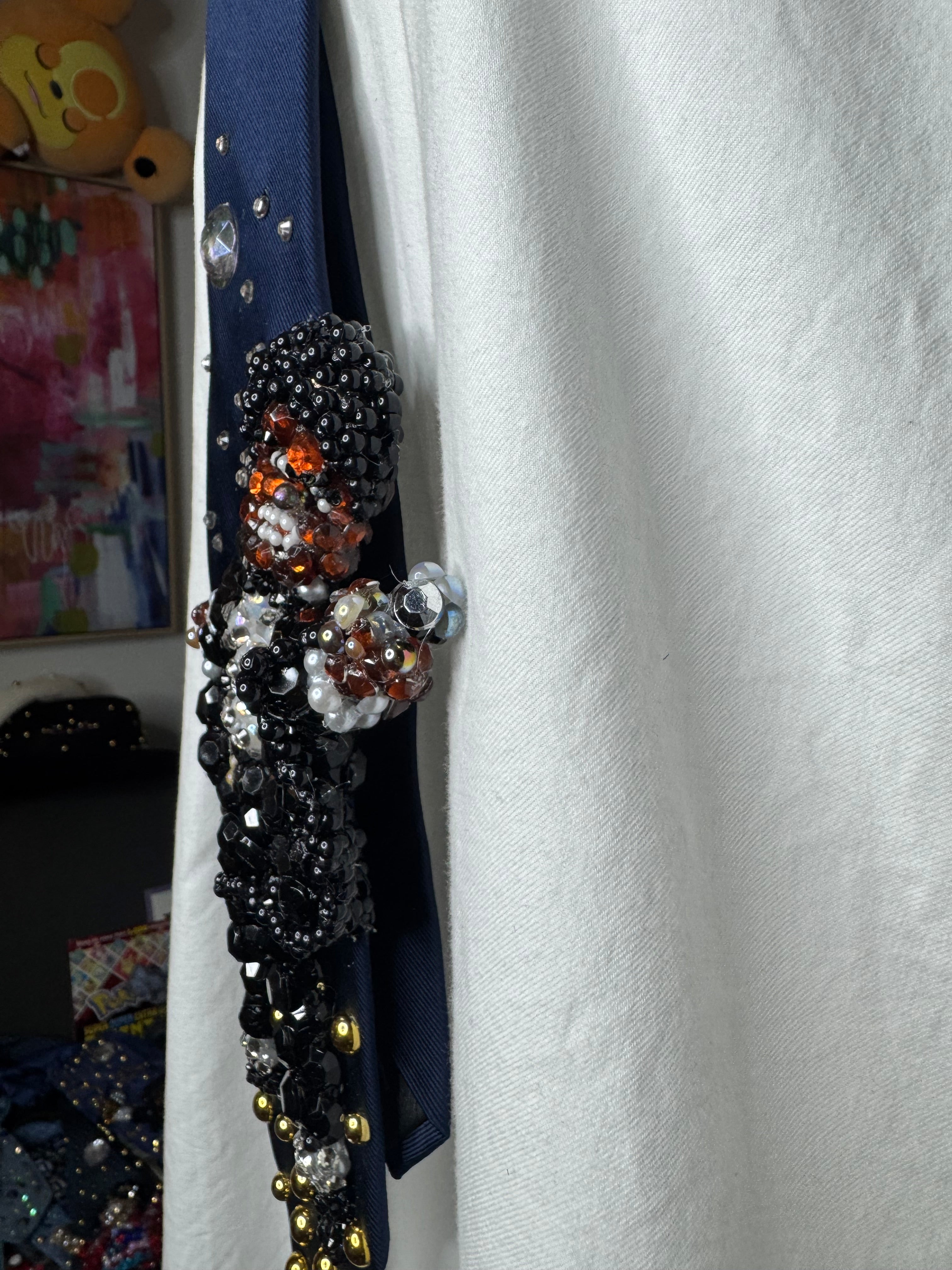 Navy Blue Michael Jackson Pointing Mic to Crowd Pose DSTYGE Destiny Tour 1979 Tie