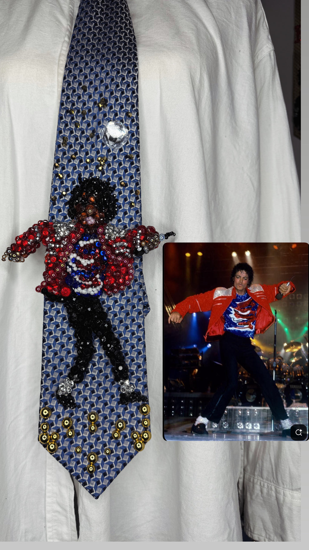 Blue Michael Jackson Hitting Arms Out Thrust Move To Beat It Victory Tour 1984 Tie