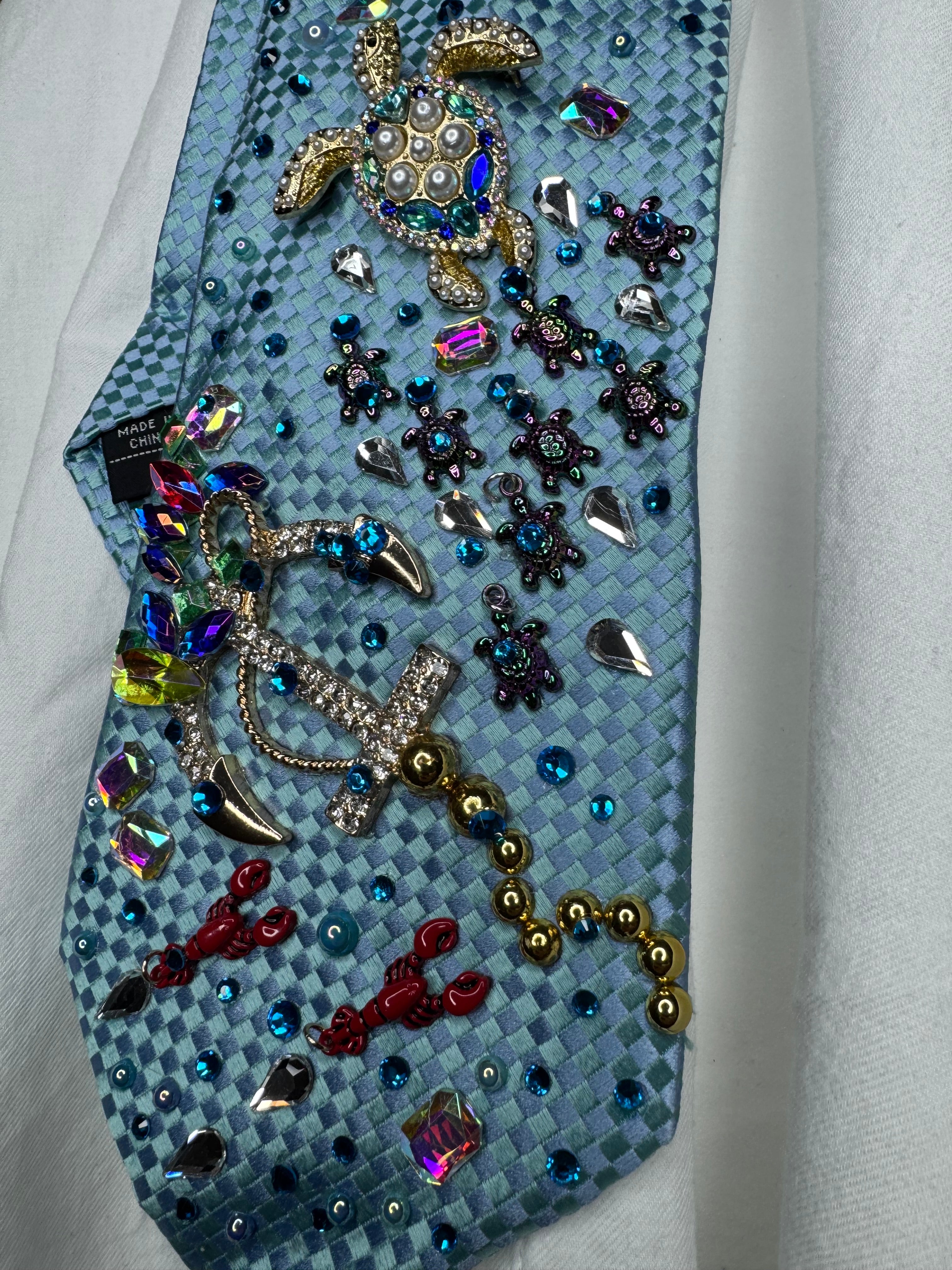 Light Blue Anchored Ocean Floor Aqautic Royalty Tie