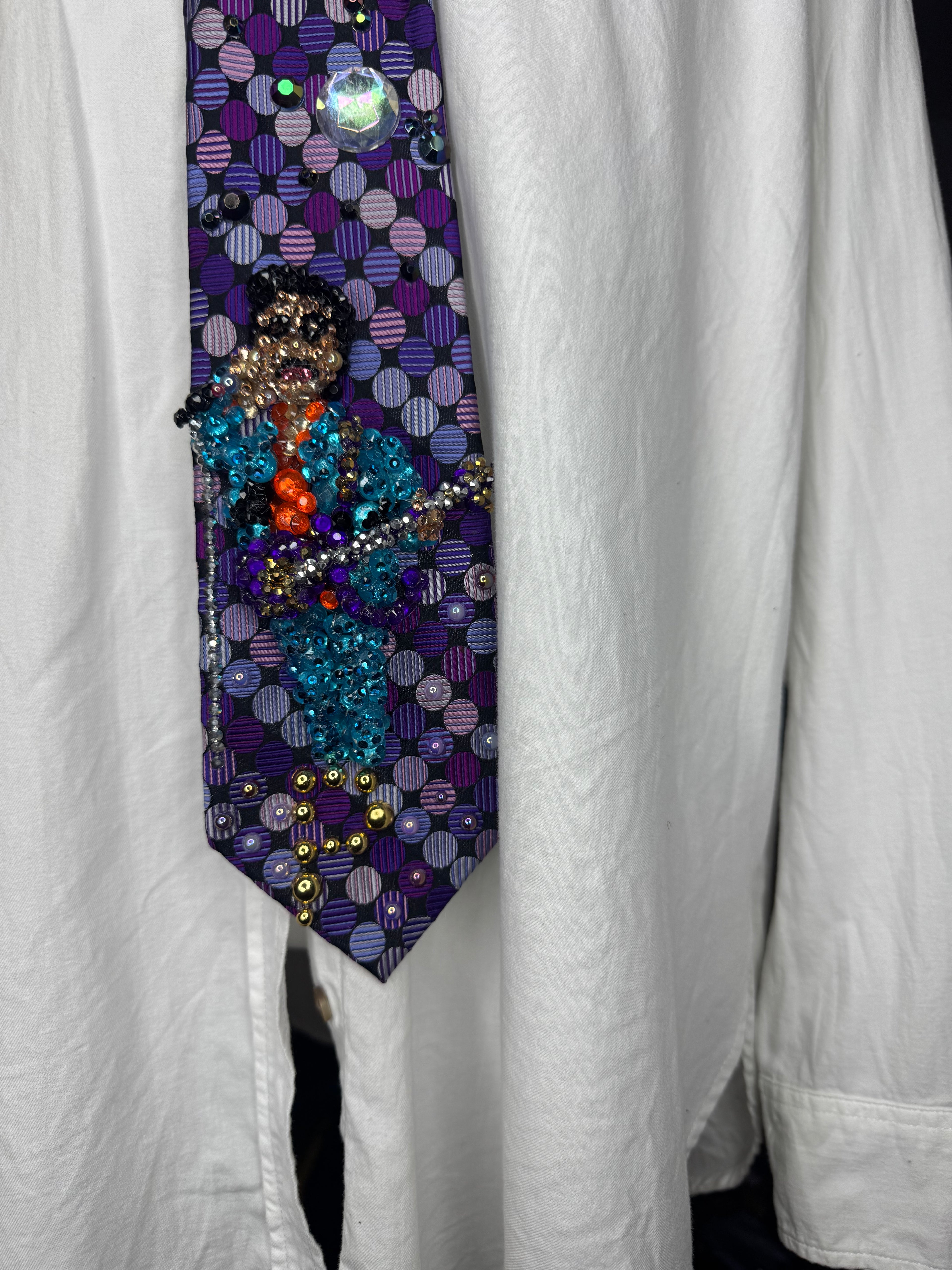 Purple Polkadot Prince With Hand to Ear Performing Purple Rain in the Rain for Superbowl XLI 2007 Tie