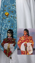 Light Blue Paisley Michael Jackson in Red and Gold Chinese Royalty Outfit During His China Tour Bad Era Tie