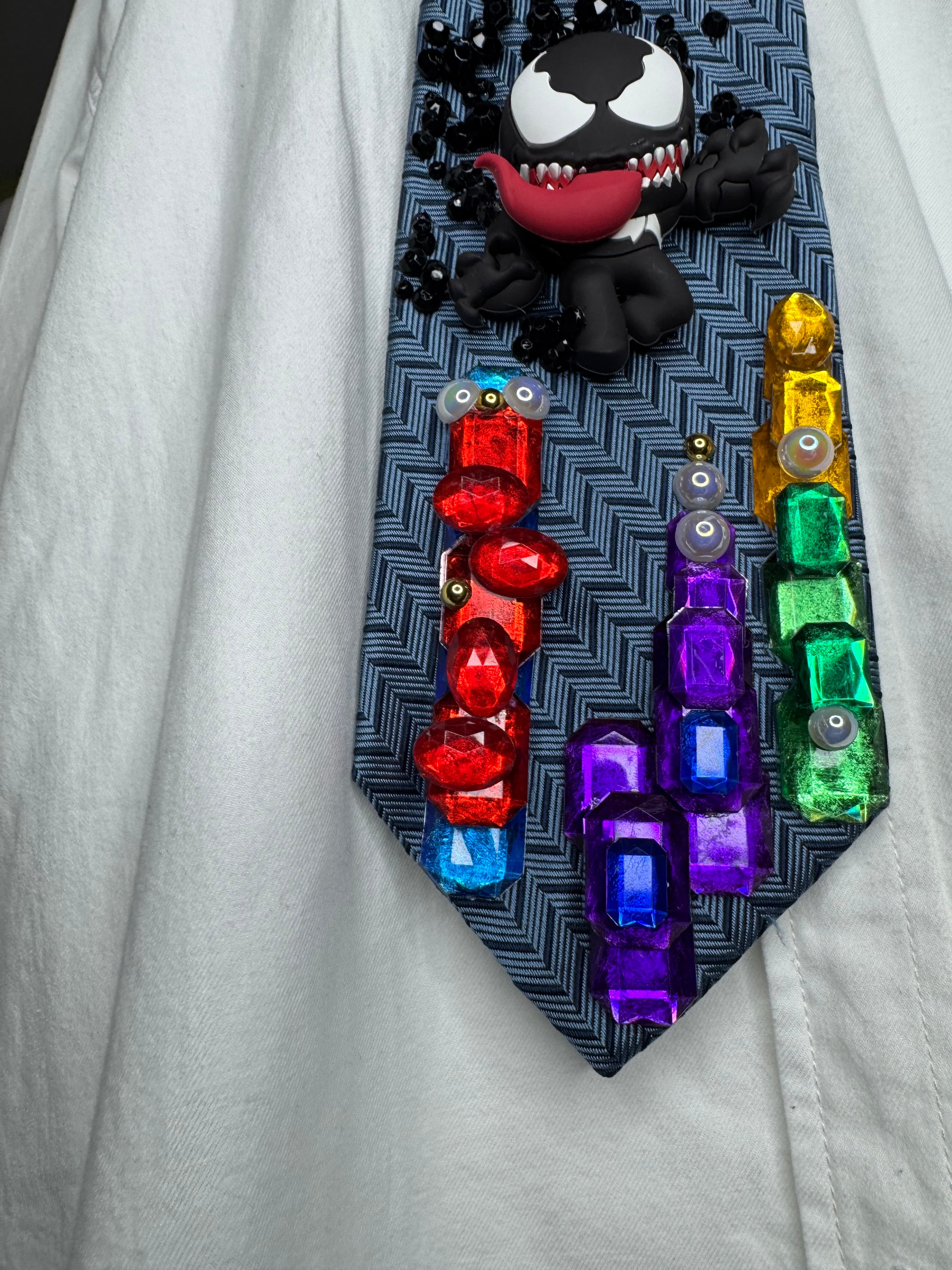 Blue Venom Jumping From Crane to City Spiderman Tie