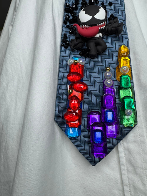 Blue Venom Jumping From Crane to City Spiderman Tie