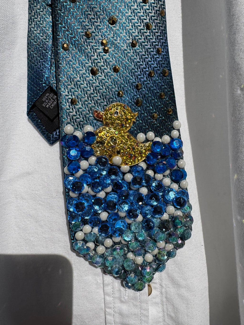 Blue Yellow Diamond Duck Swimming Throwing Water Nature Royalty Tie