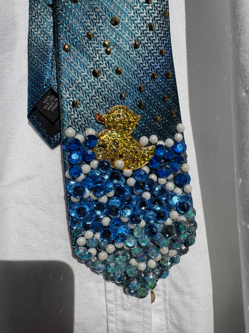 Blue Yellow Diamond Duck Swimming Throwing Water Nature Royalty Tie