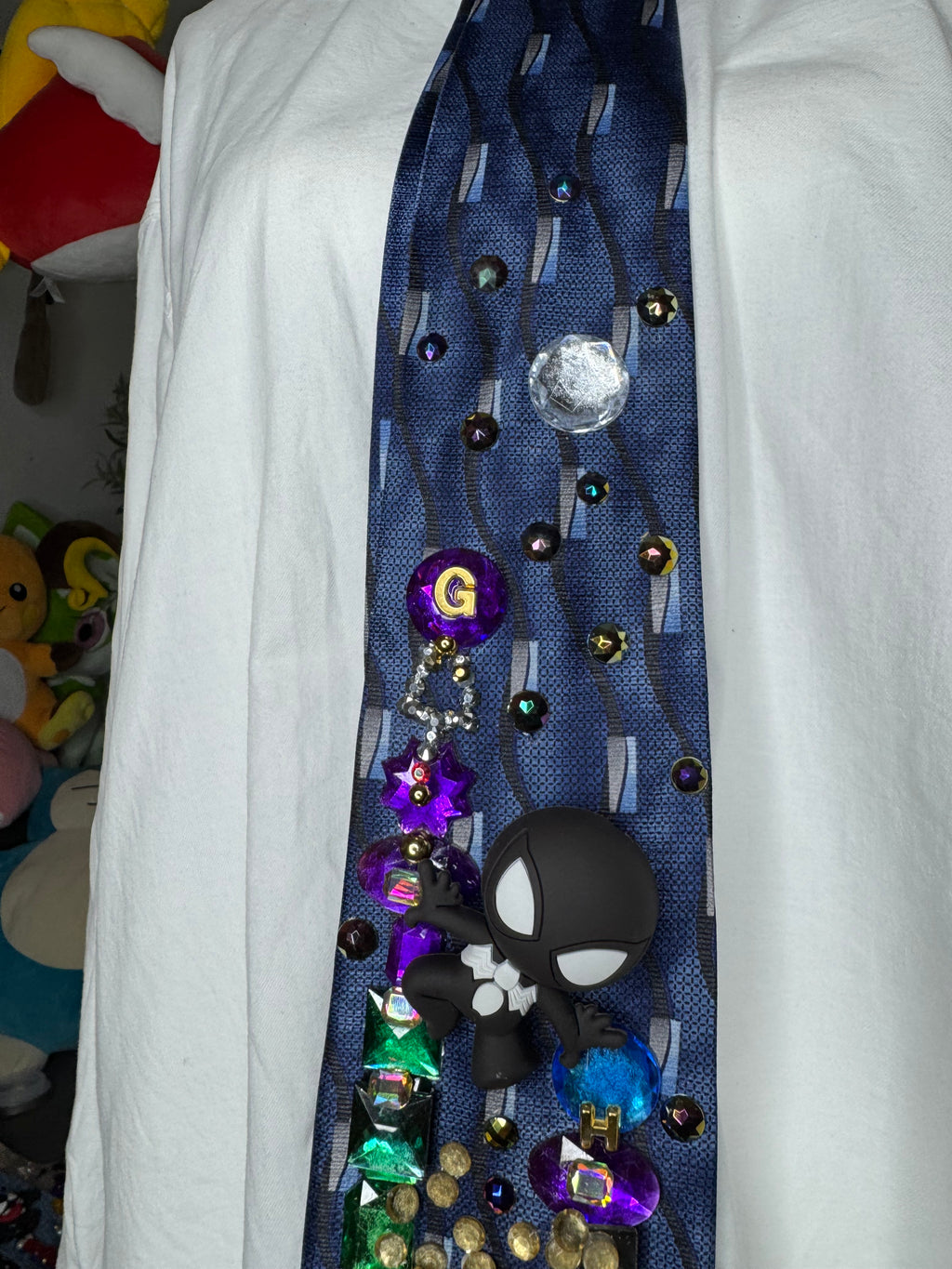Navy Blue Symbiote Suite Spiderman Vs Sandman in the City Tie