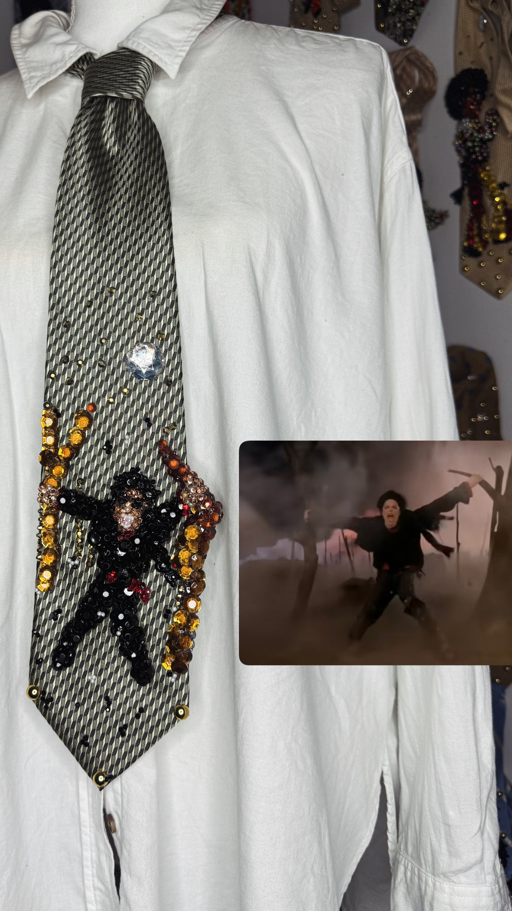 Light Green Michael Jackson Holding onto Trees Singing In Earth Song Music Video Tie