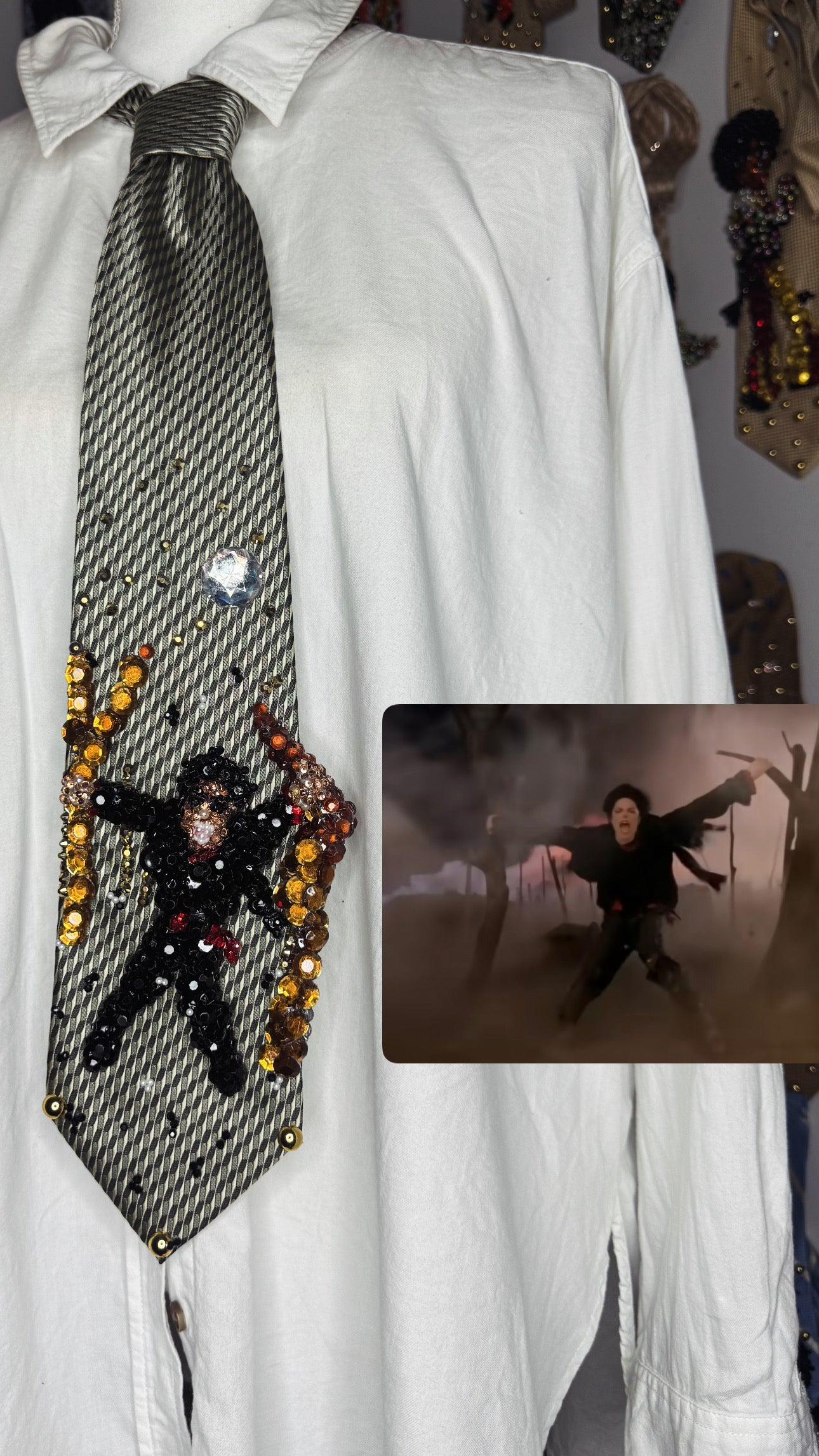 Light Green Michael Jackson Holding onto Trees Singing In Earth Song Music Video Tie