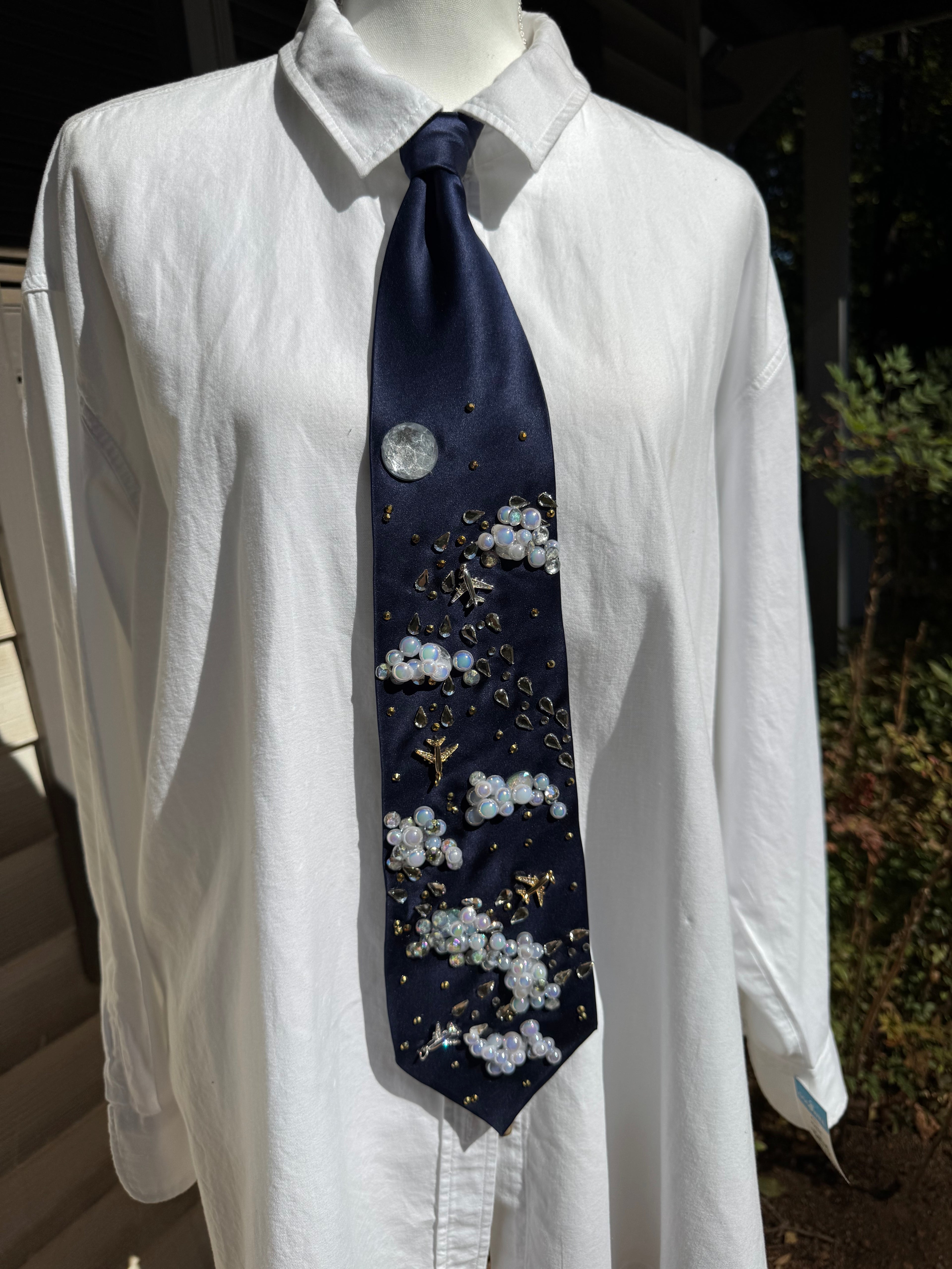 Midnight Blue Silk Clouds and Airplanes Pilot Tie