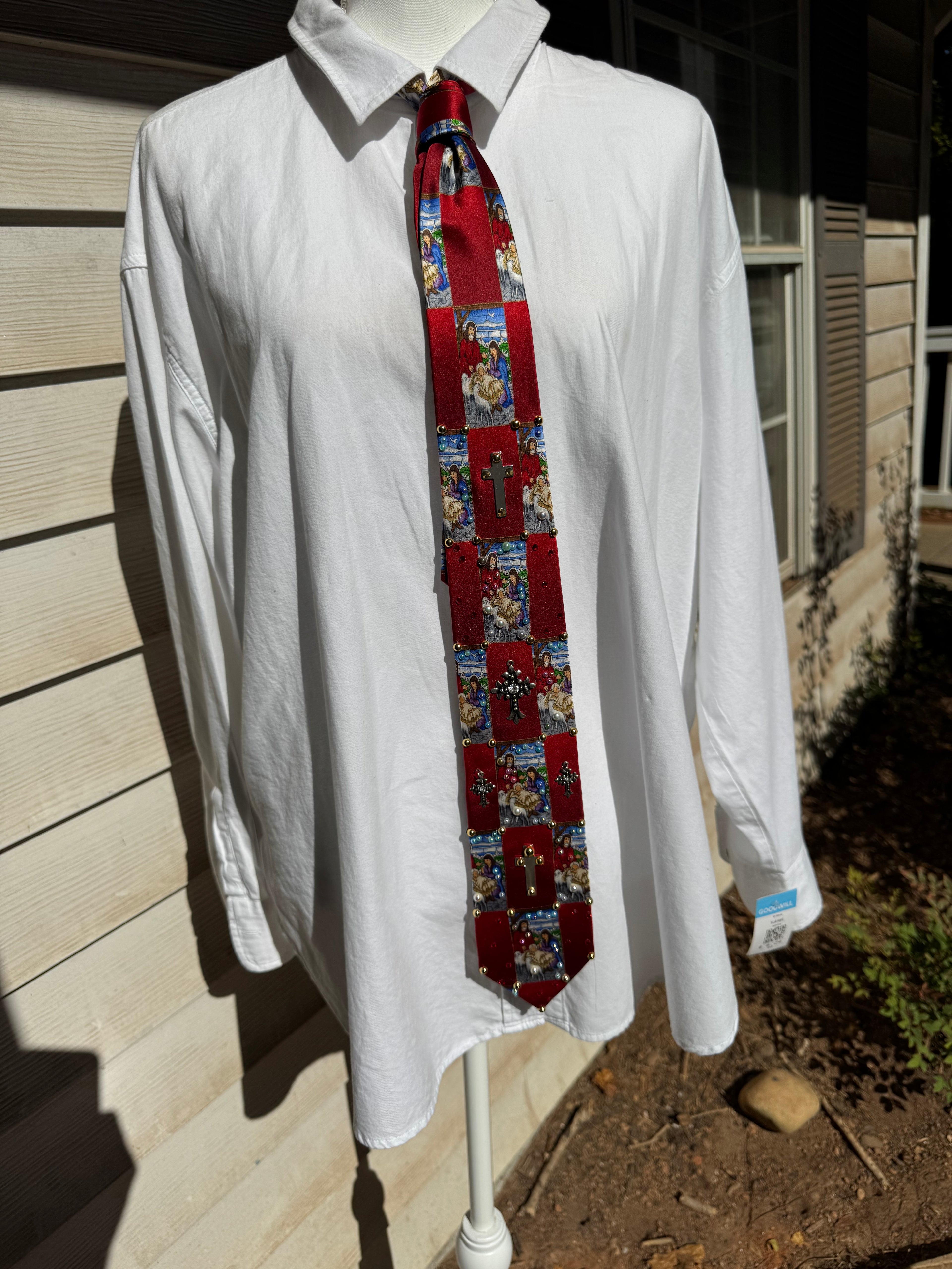 Red Checkered Nativity Scene Royalty Church Tie