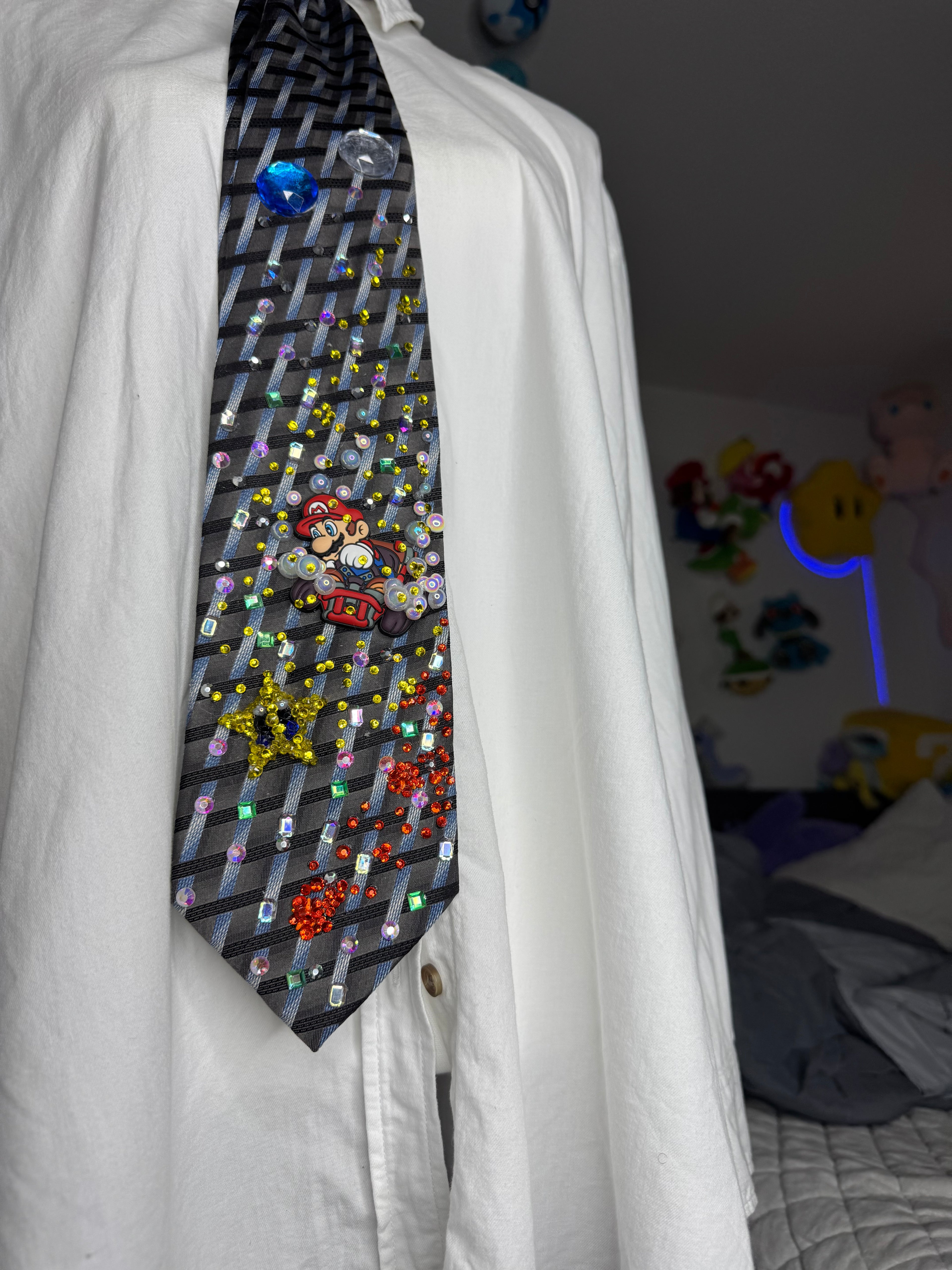 Grey Mario Chasing Star Down Jewels Road 200cc Mario Kart Tie