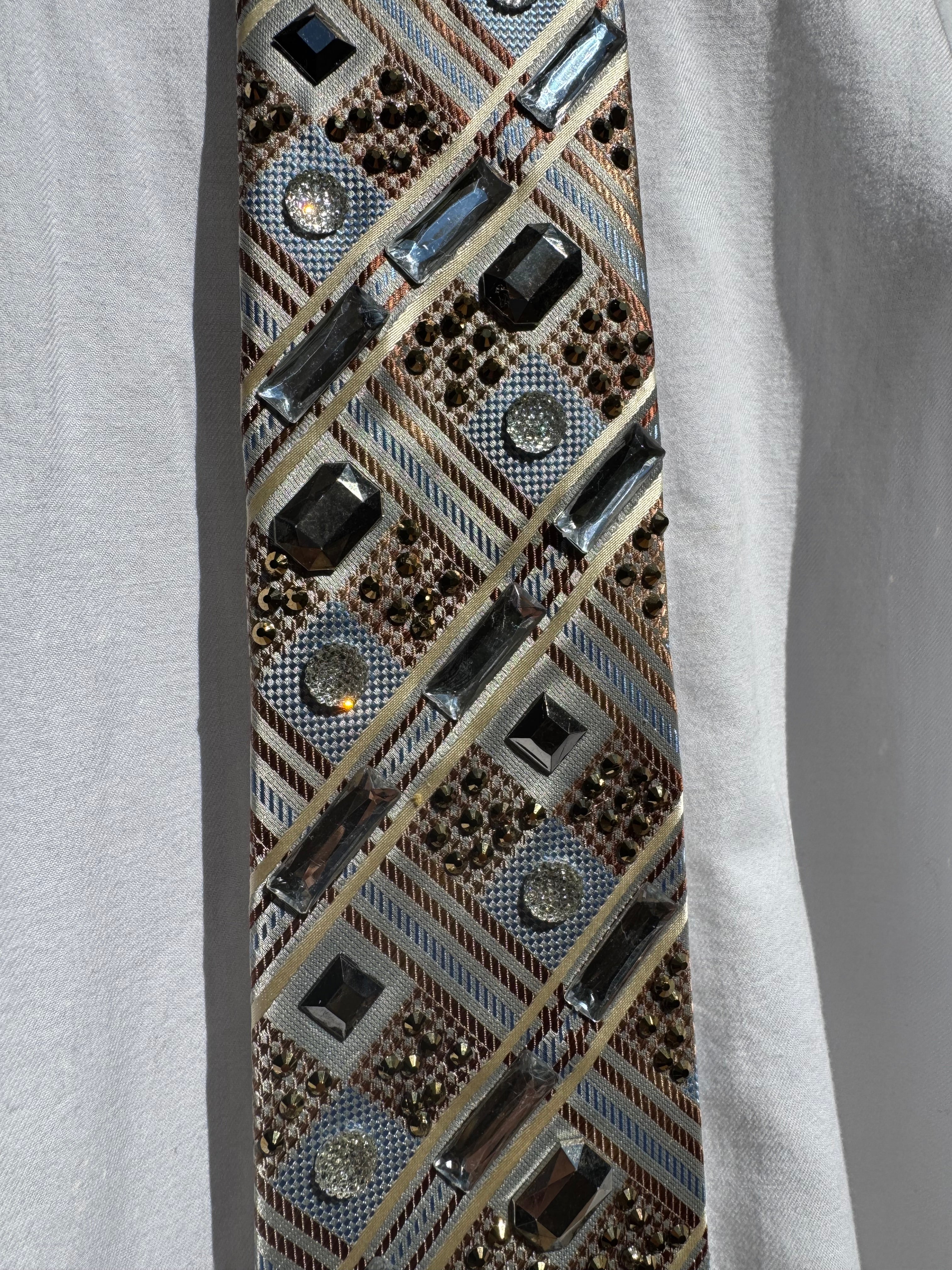 Beige and Light Blue Striped Cross High Class Royalty Tie