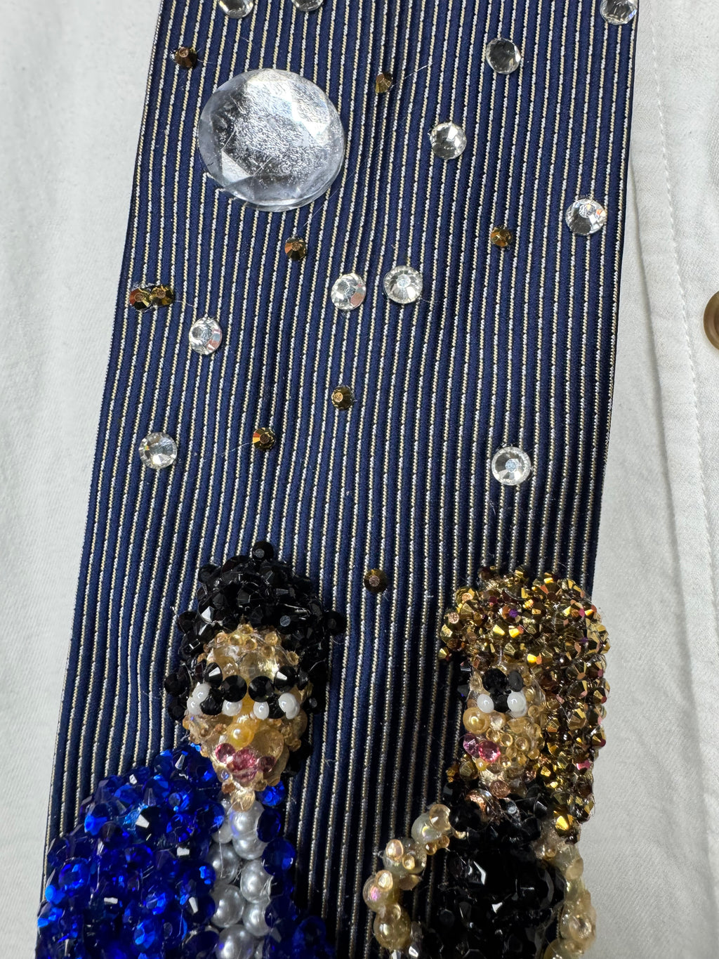 Navy Blue Pinstriped Michael Jackson Flirting With Tatiana Thumbtzen in The Way You Make Me Feel Music Video Tie