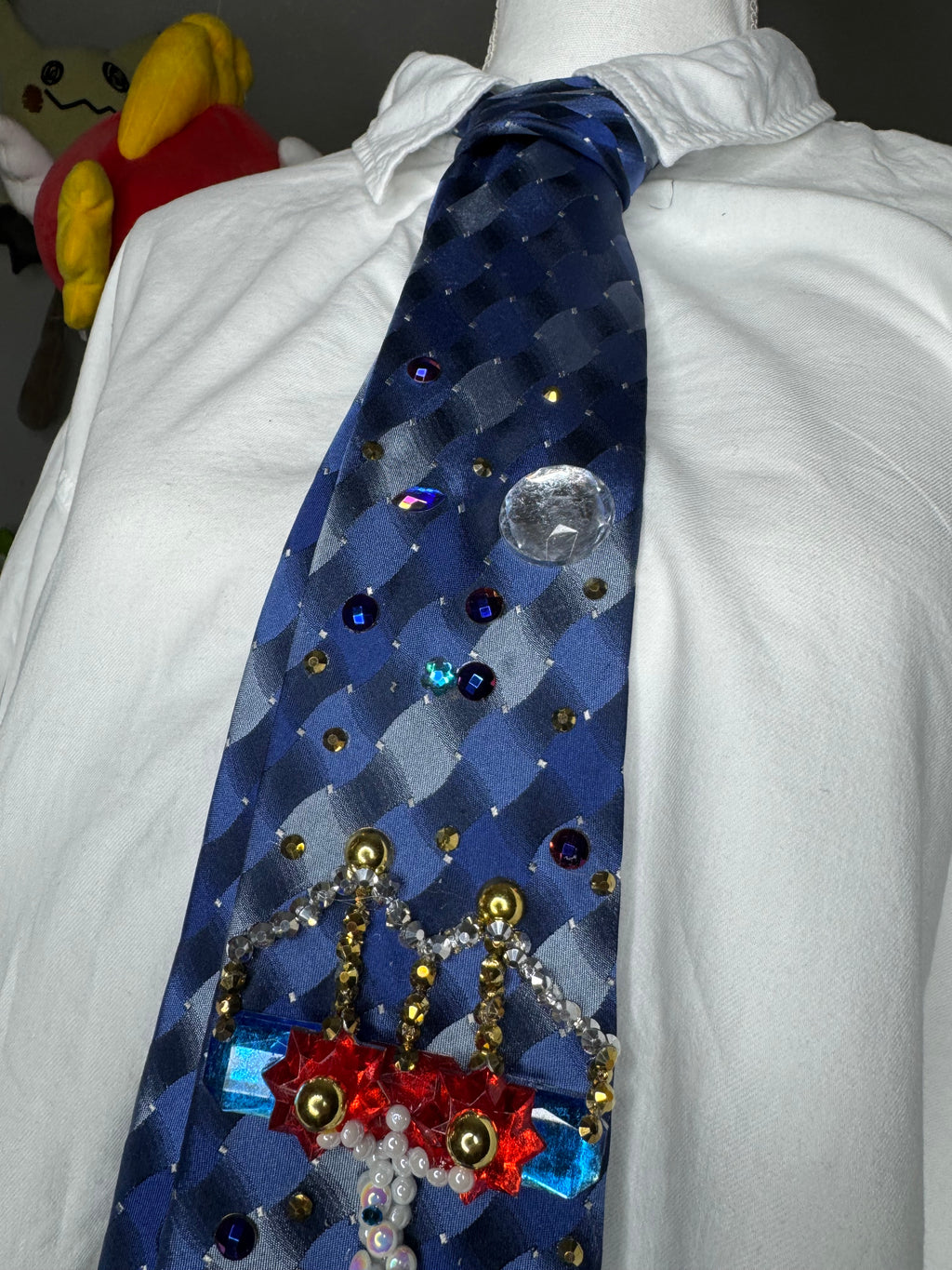 Navy Blue Spiderman Webbing Himself out of Water Under Bridge Tie