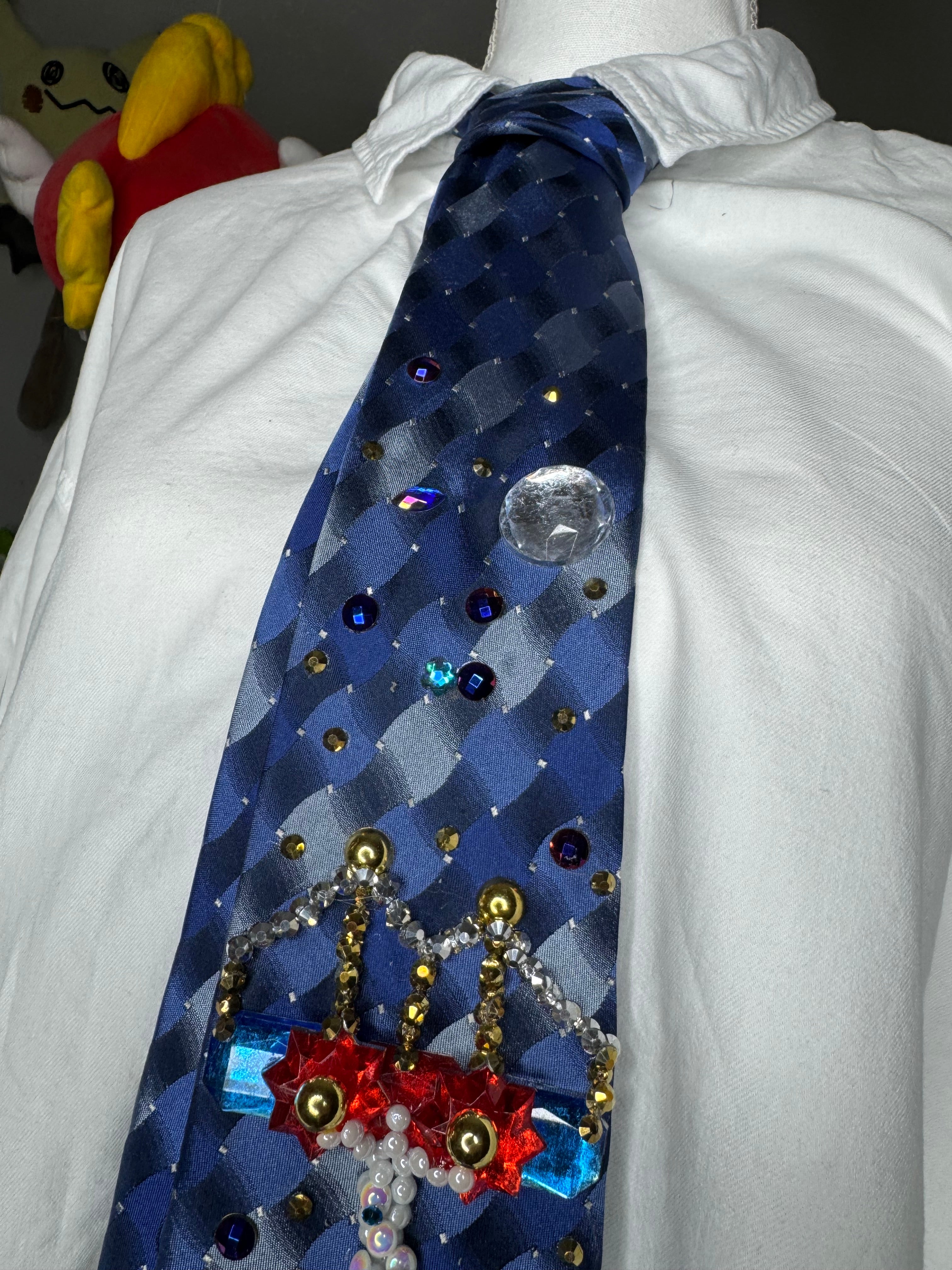 Navy Blue Spiderman Webbing Himself out of Water Under Bridge Tie