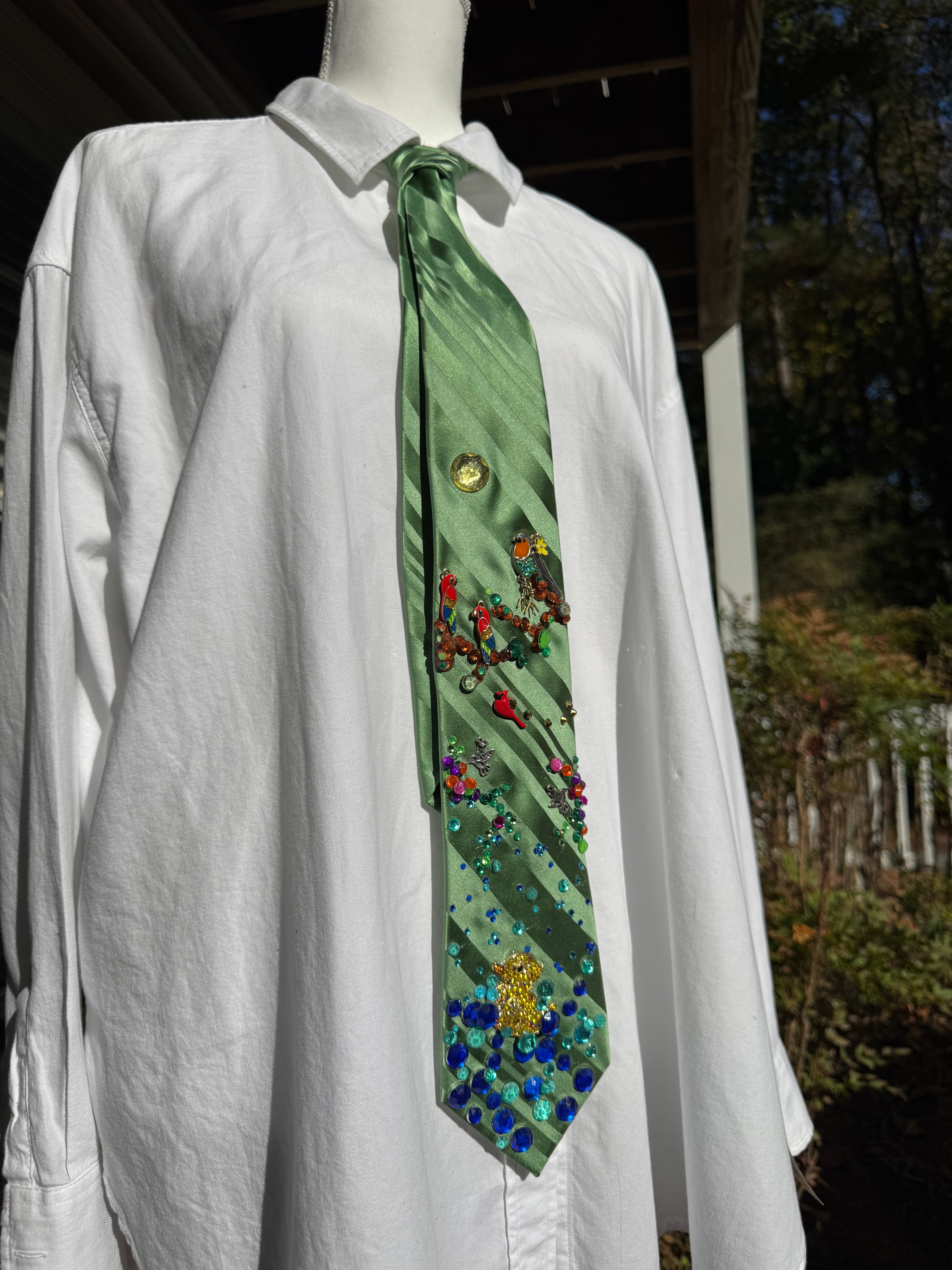 Green Variety Of Birds Nature Royalty Tie