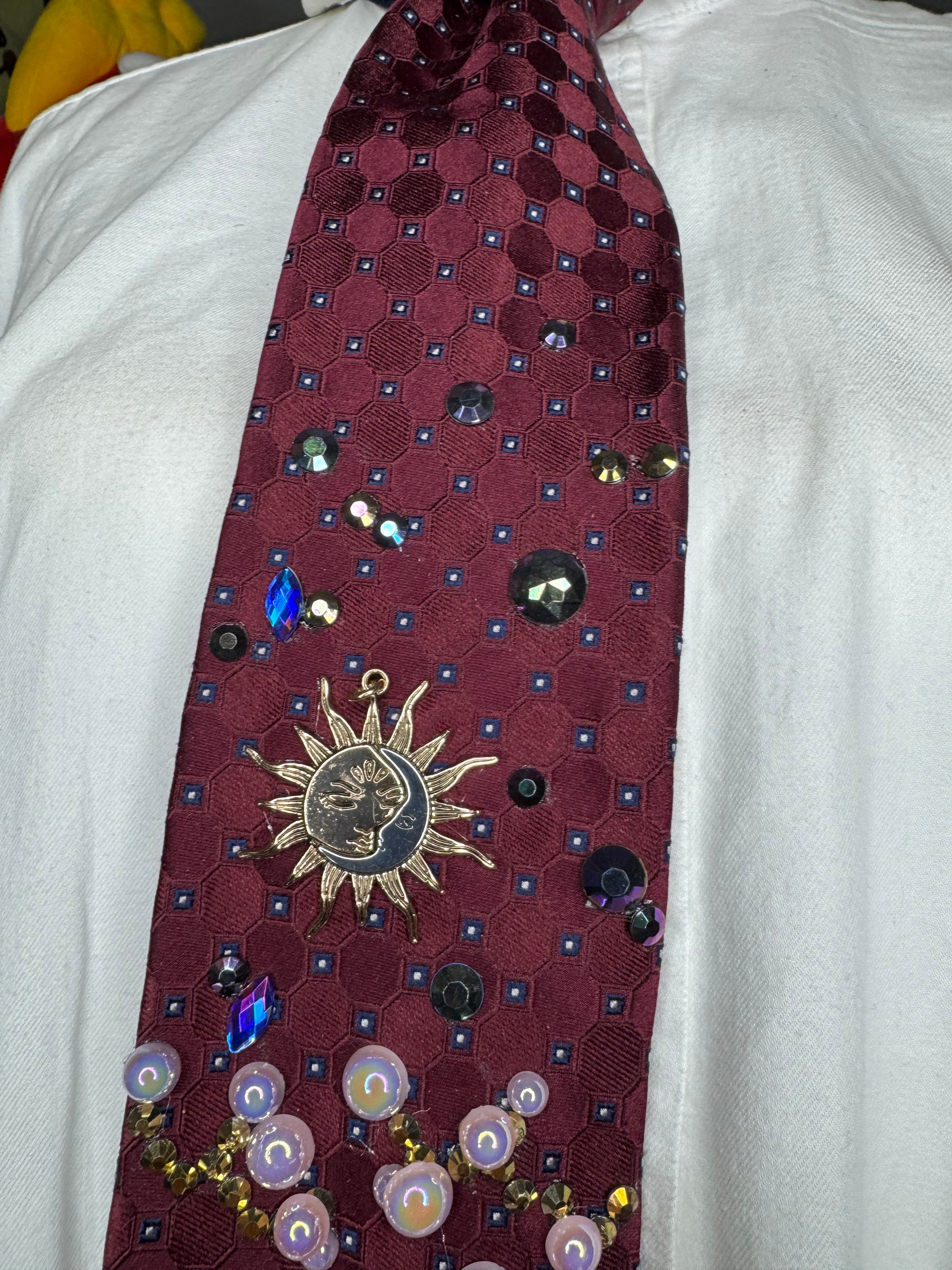 Burgundy Silver Phoenix Cherry Blossoms Nature Royalty Tie