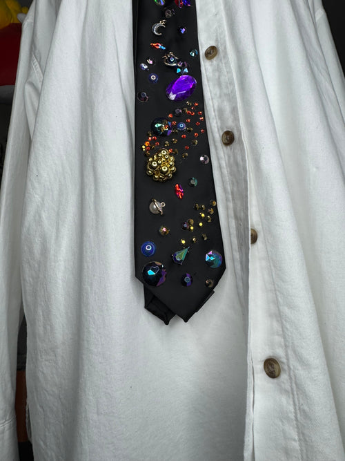 Black Golden Asteroid Flying Through Space Royalty Tie