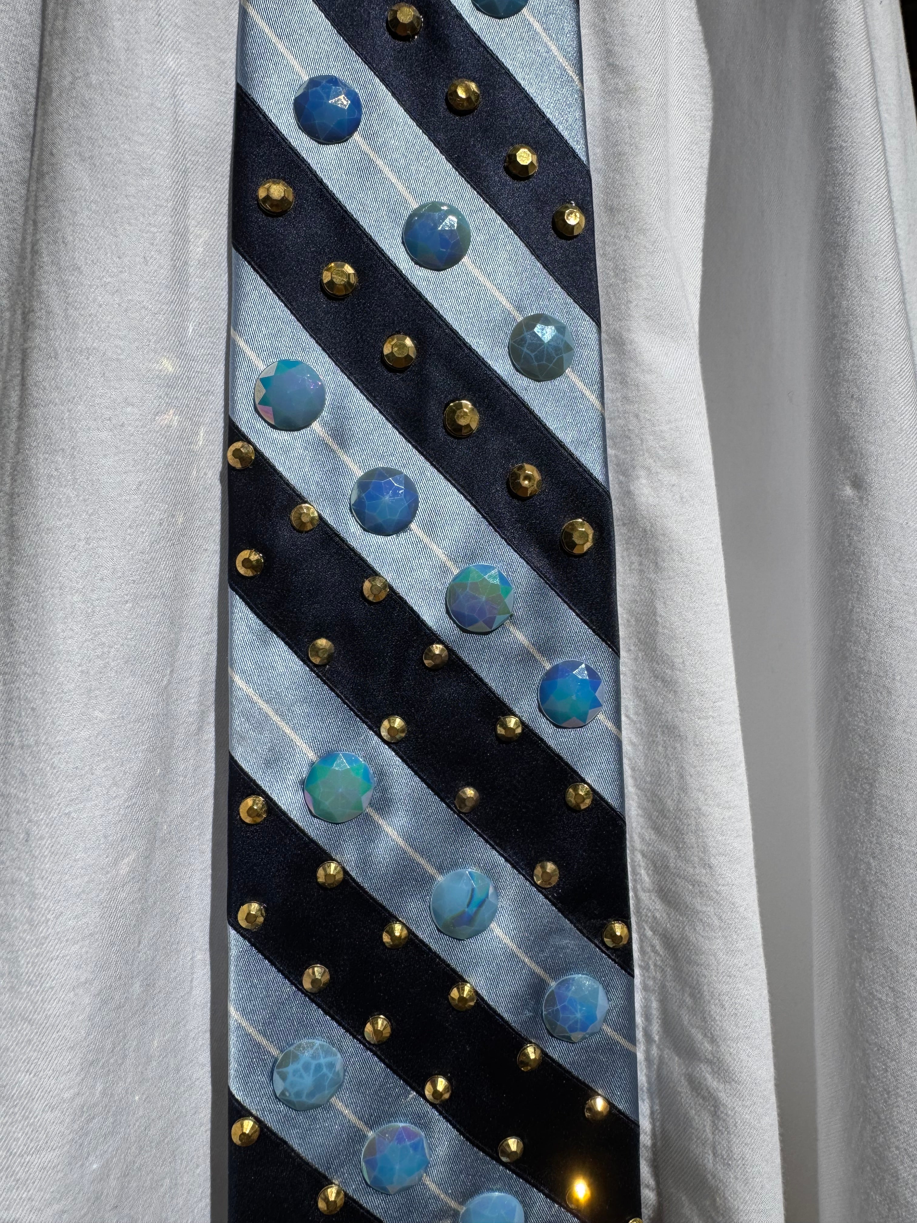 Navy and Light Blue Striped Anchored Nautical Tie