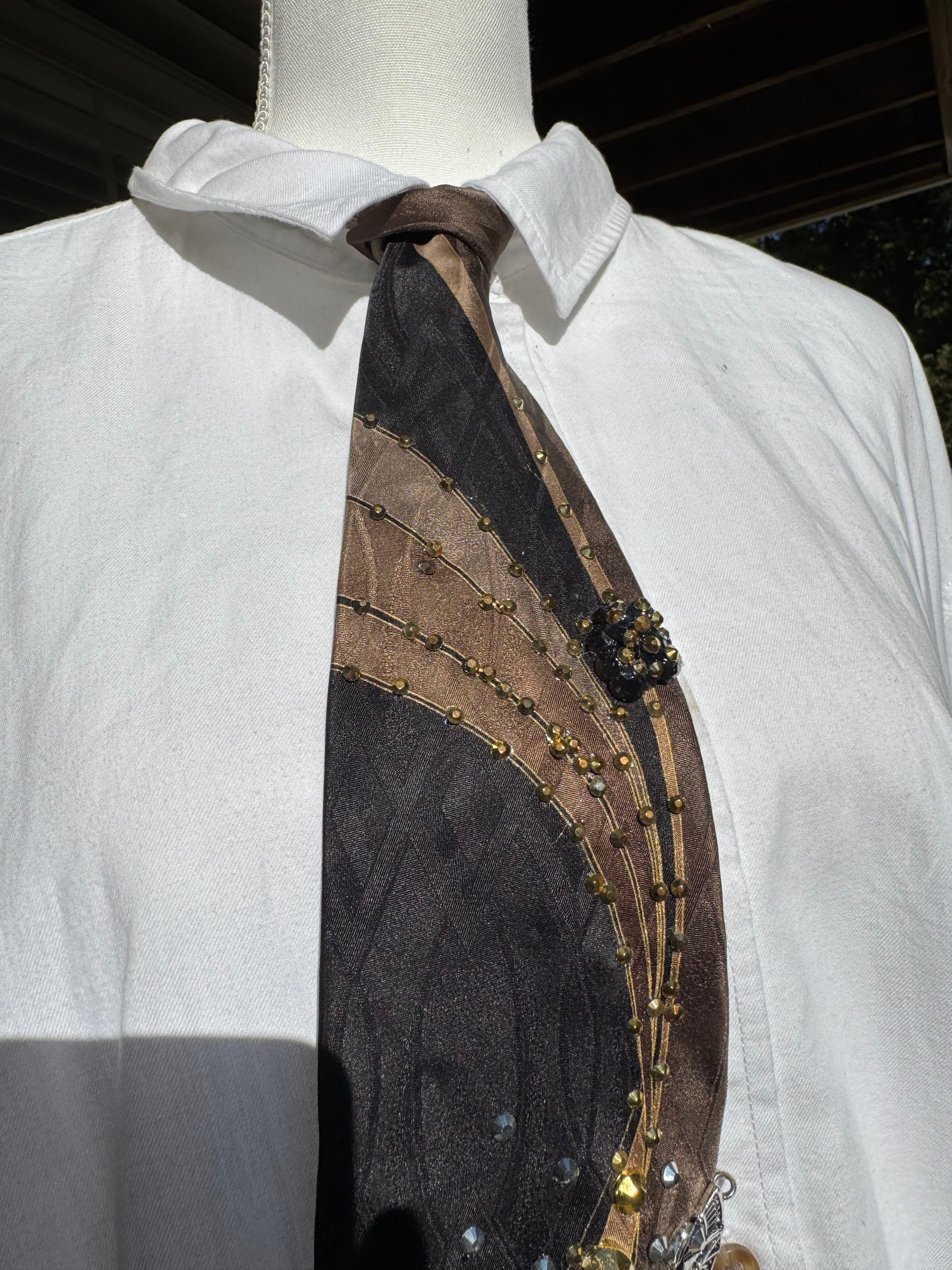 Brown and Black Golden Meteorites Crashing Through Compass Space Royalty Tie
