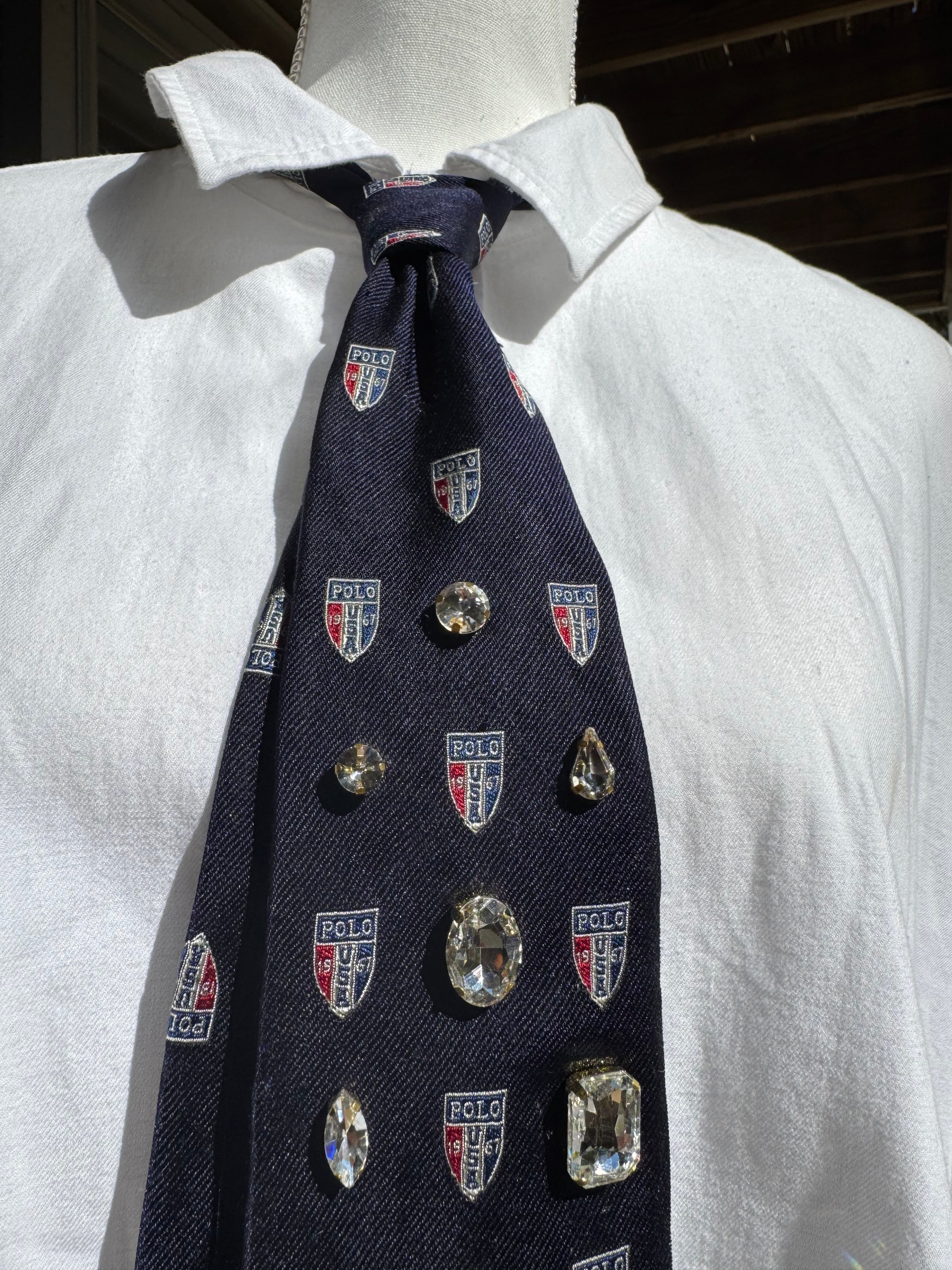 Navy Blue Polo Anchored Nautical High Class Royalty Tie