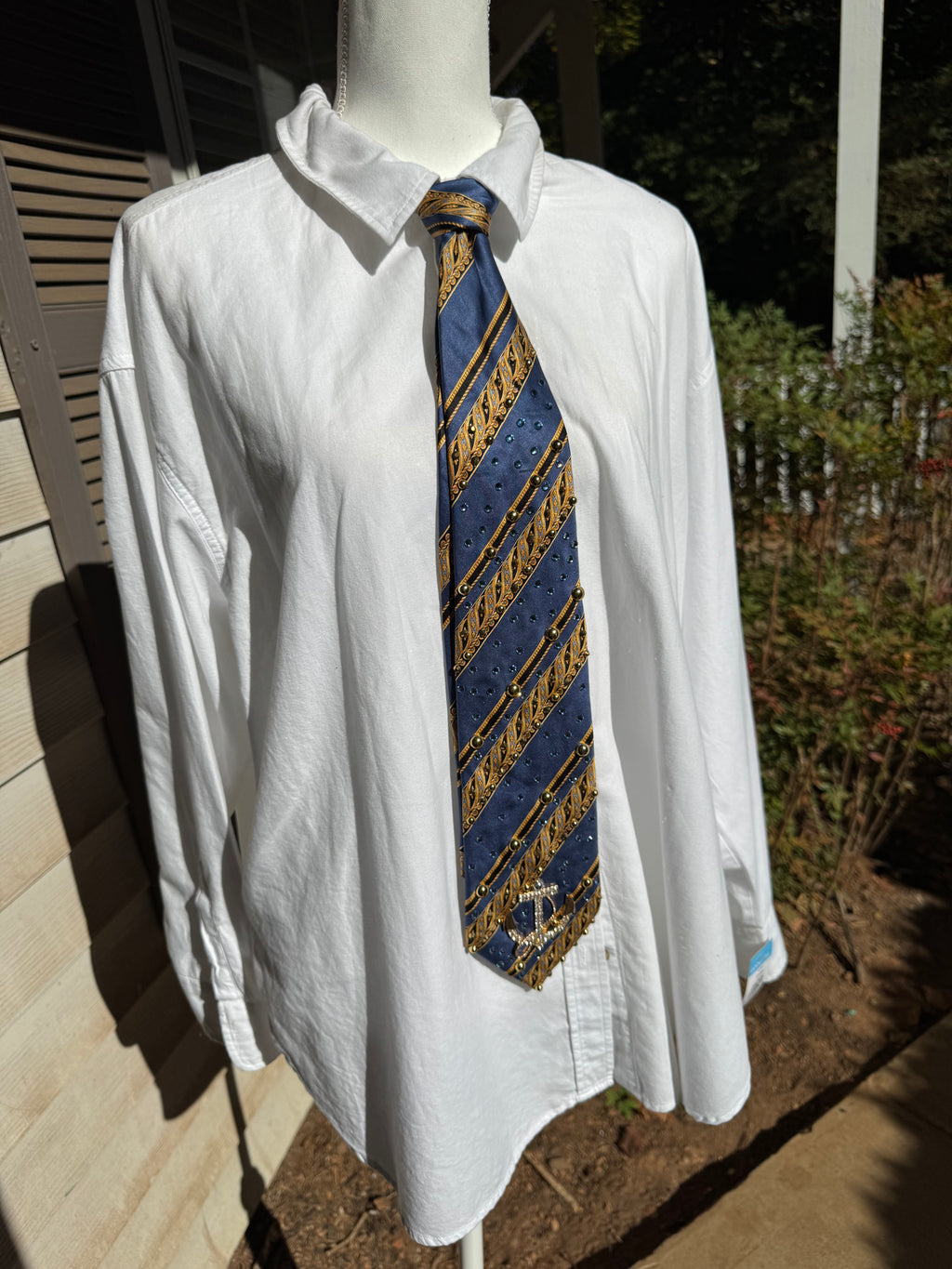 Navy Blue and Gold Striped High Class Royalty Anchored Nautical Tie