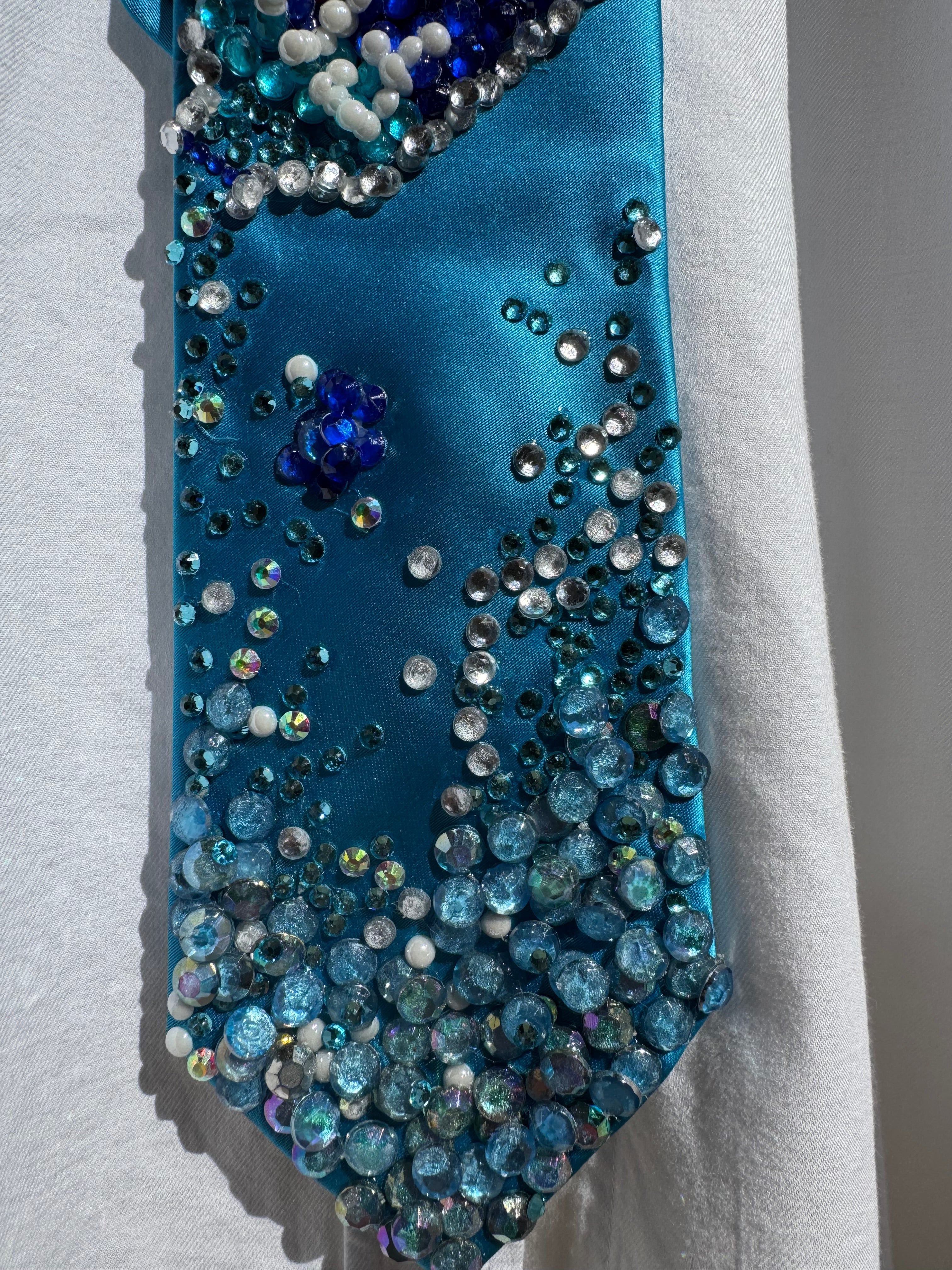 Sky Blue Silk Fiji Water Spilling Exotic Tie