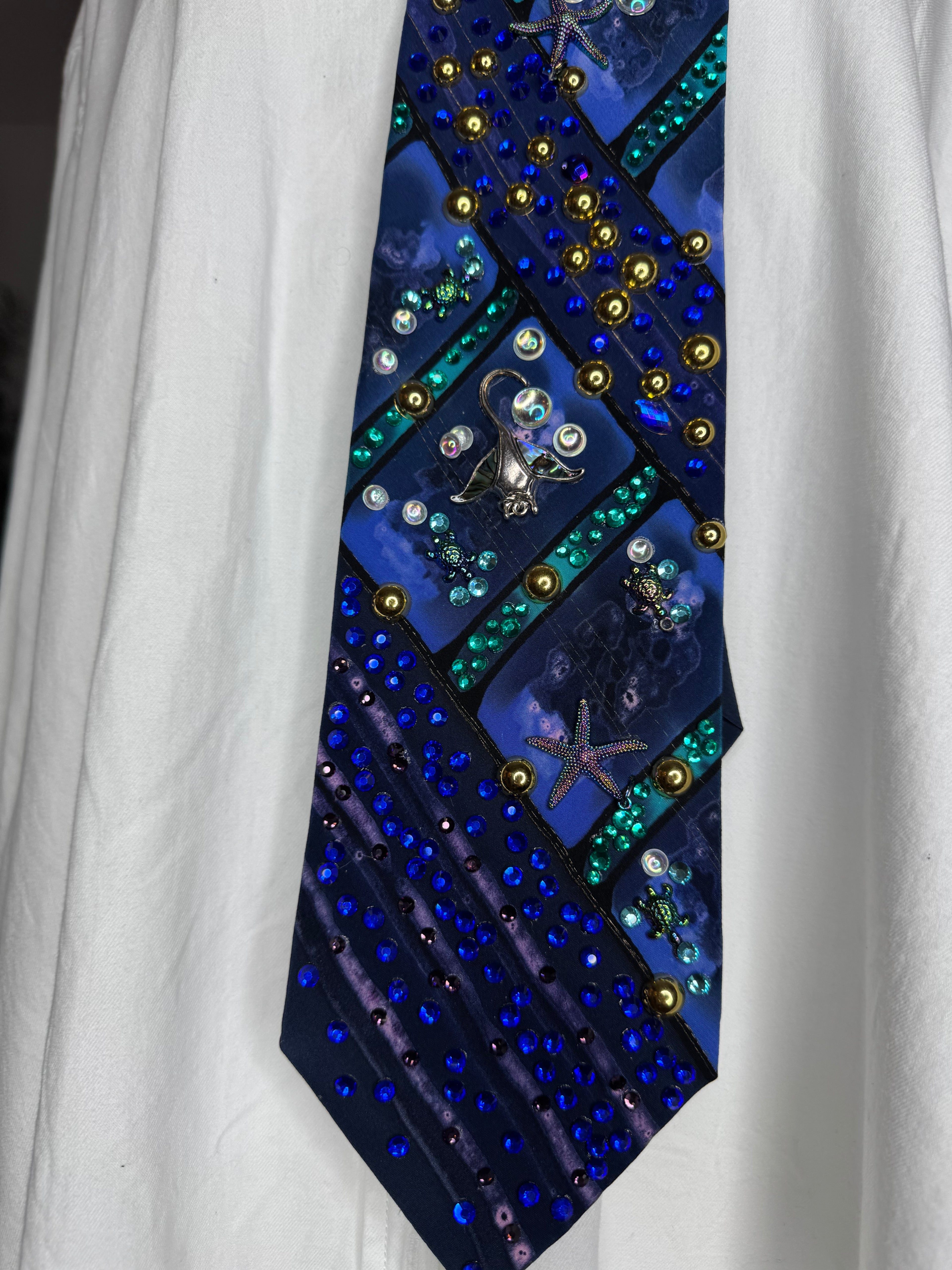 Deep Royal Blue Marbled Aquarium Nature Royalty Tie