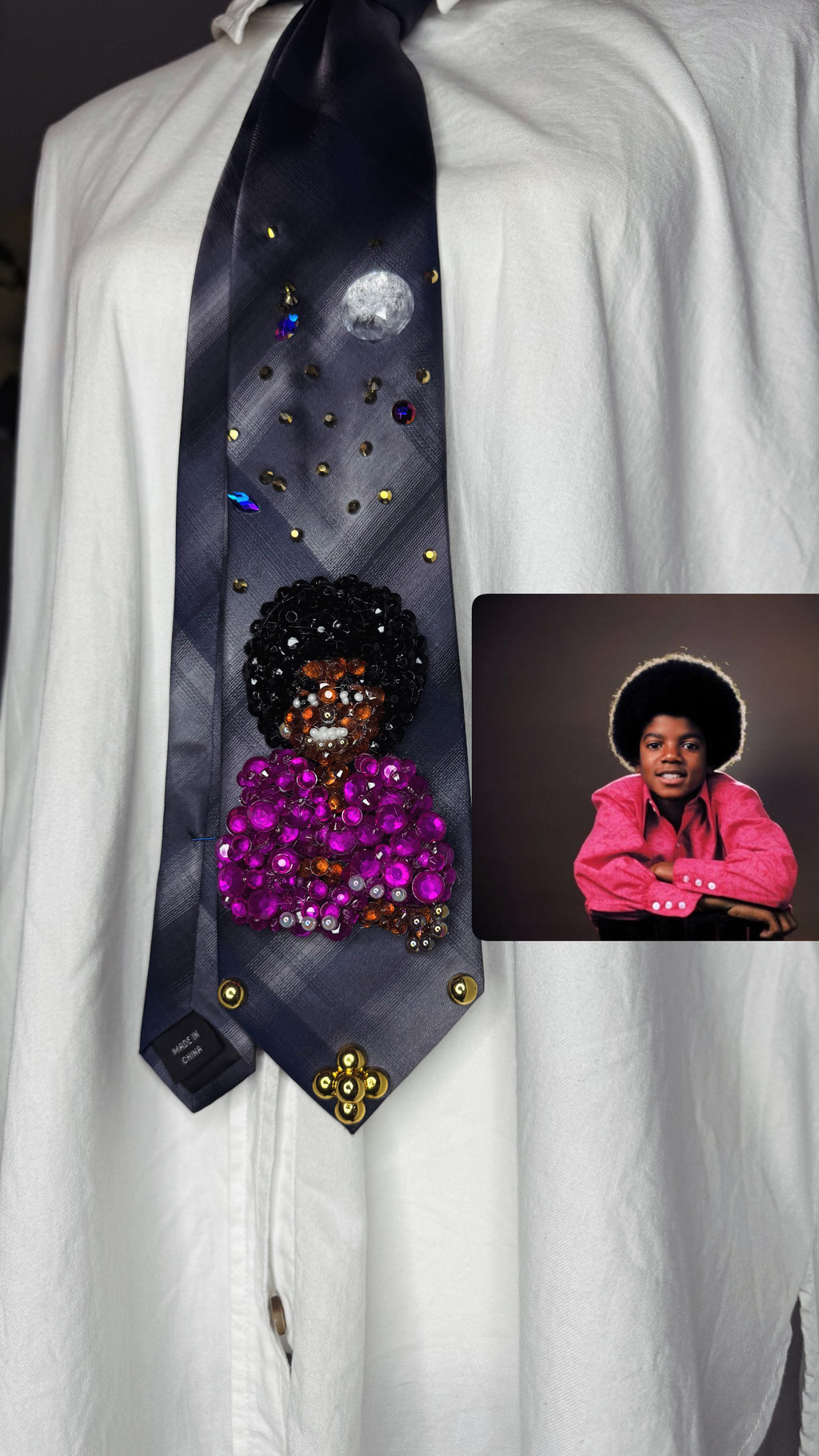 Navy Blue Young Michael Jackson Pink Polo Photoshoot Jackson 5 Tie