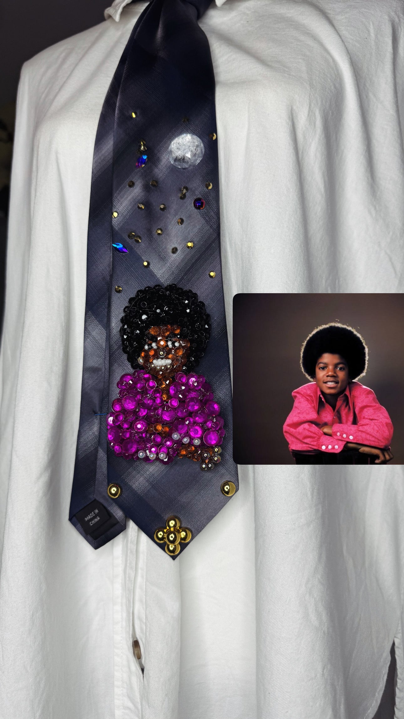 Navy Blue Young Michael Jackson Pink Polo Photoshoot Jackson 5 Tie