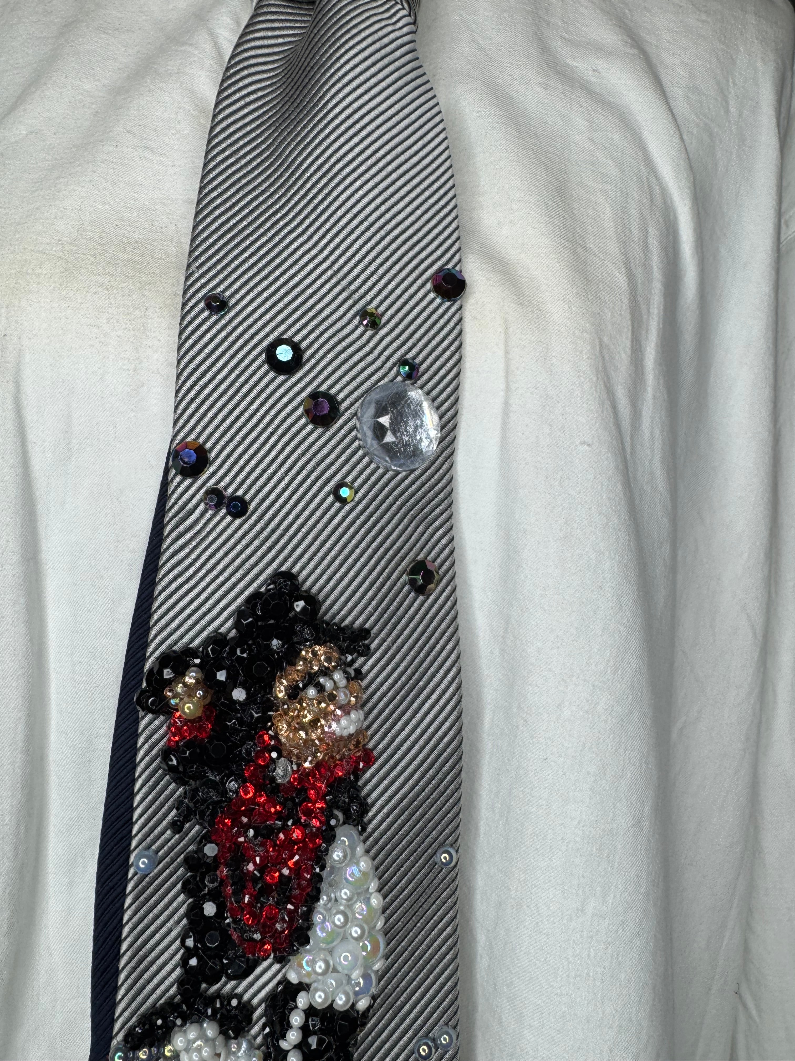 Grey Michael Jackson Hanging Off Moving Platform To Beat It For Bad Tour Wembly Concert 1988 Tie
