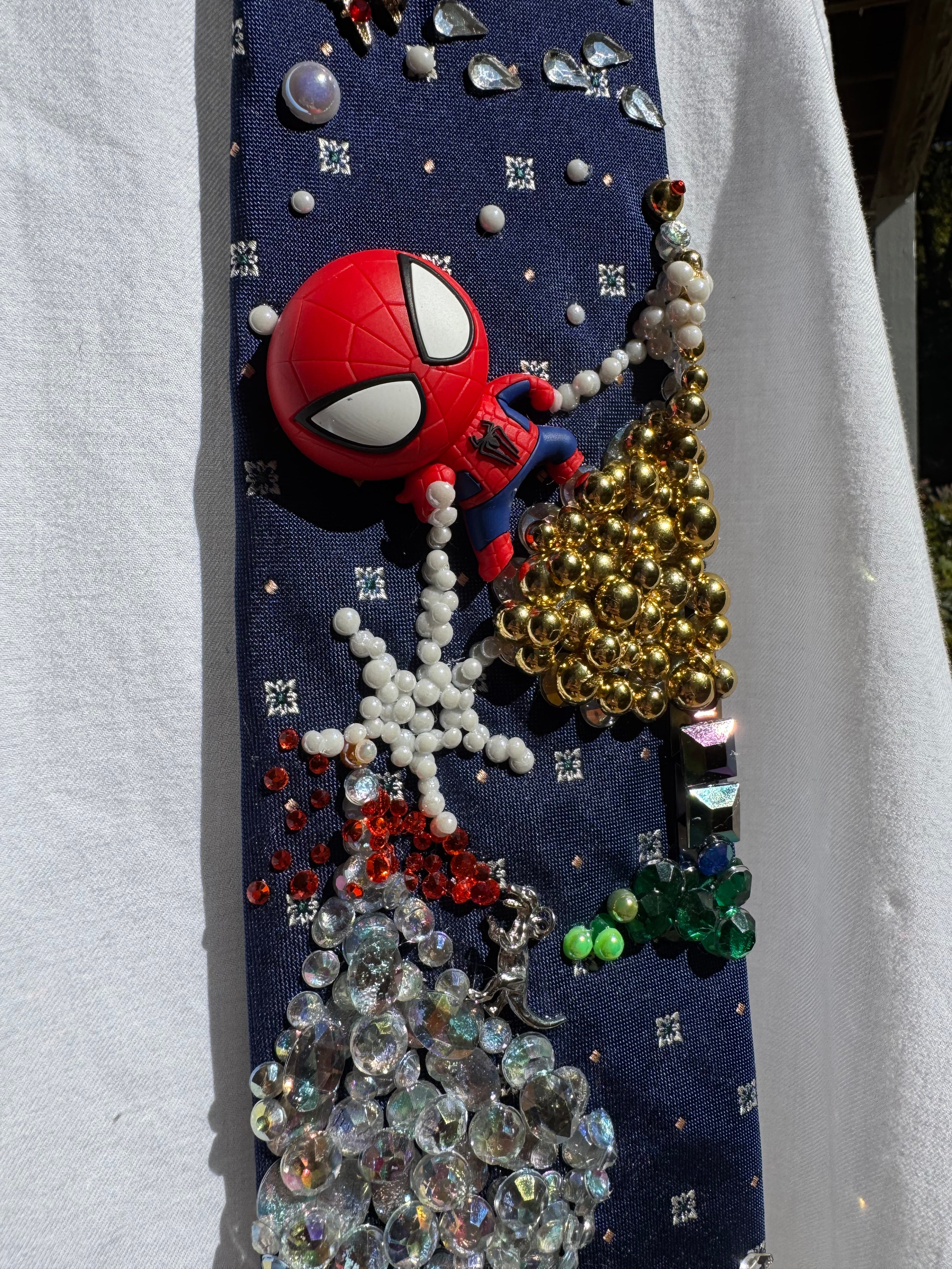 Navy Blue Spiderman Vs Dinosaurs in Taj Mahal Kingdom Spiderman Tie