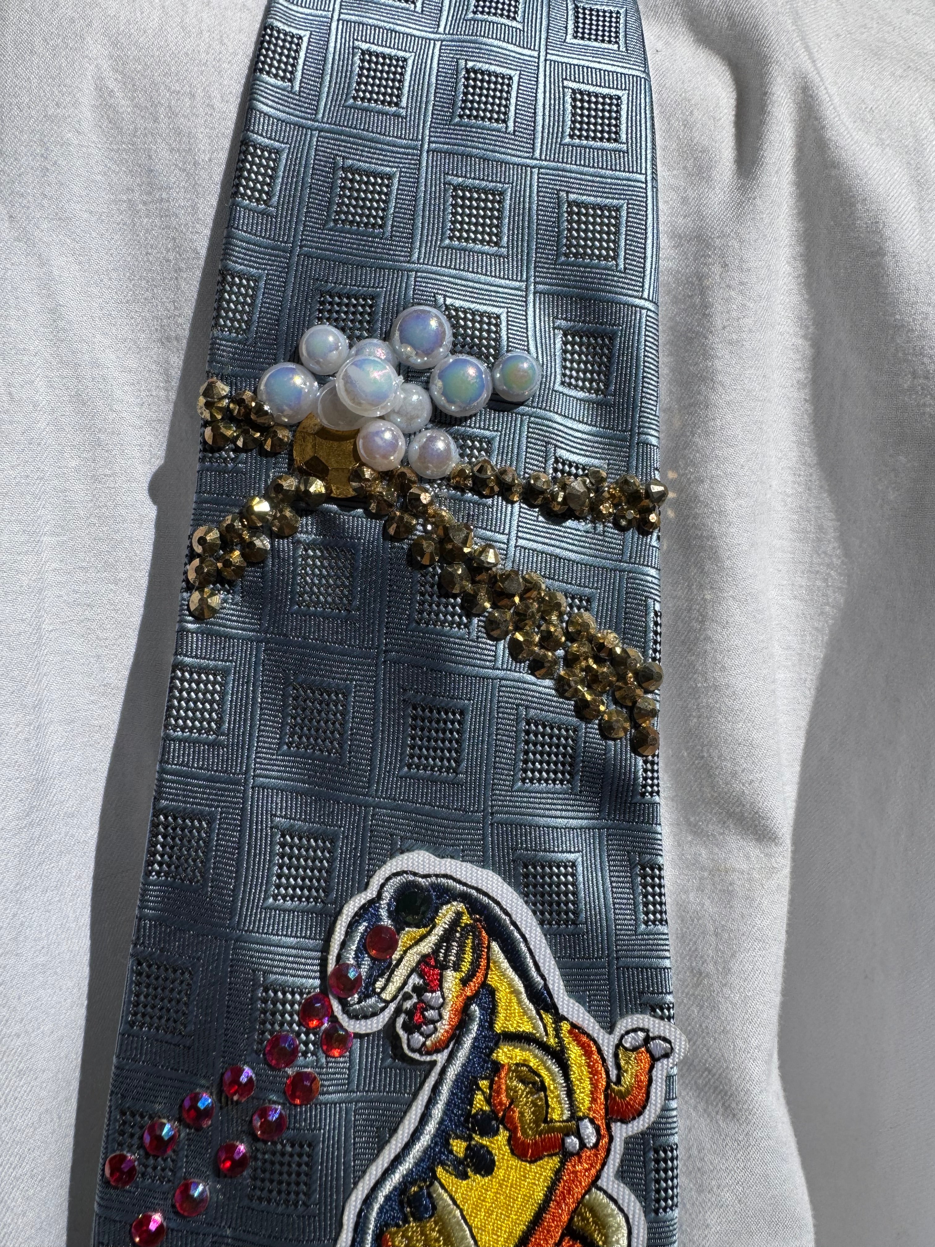 Light Blue Trex With Laser Eyes Surfing Dinosaur Nautical Tie
