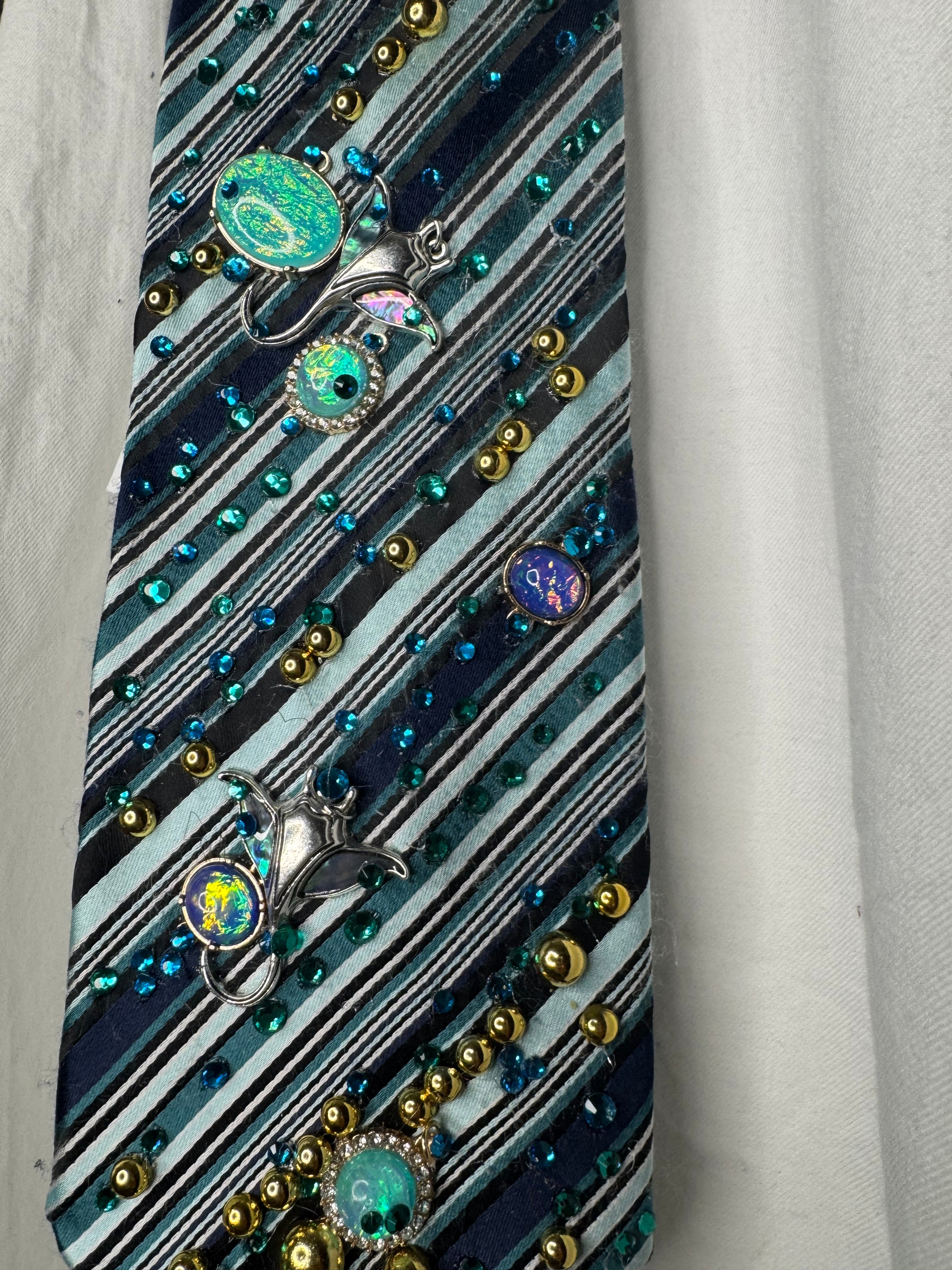 Tri Tone Striped Turquoise Aquatic Stingray Royalty Tie