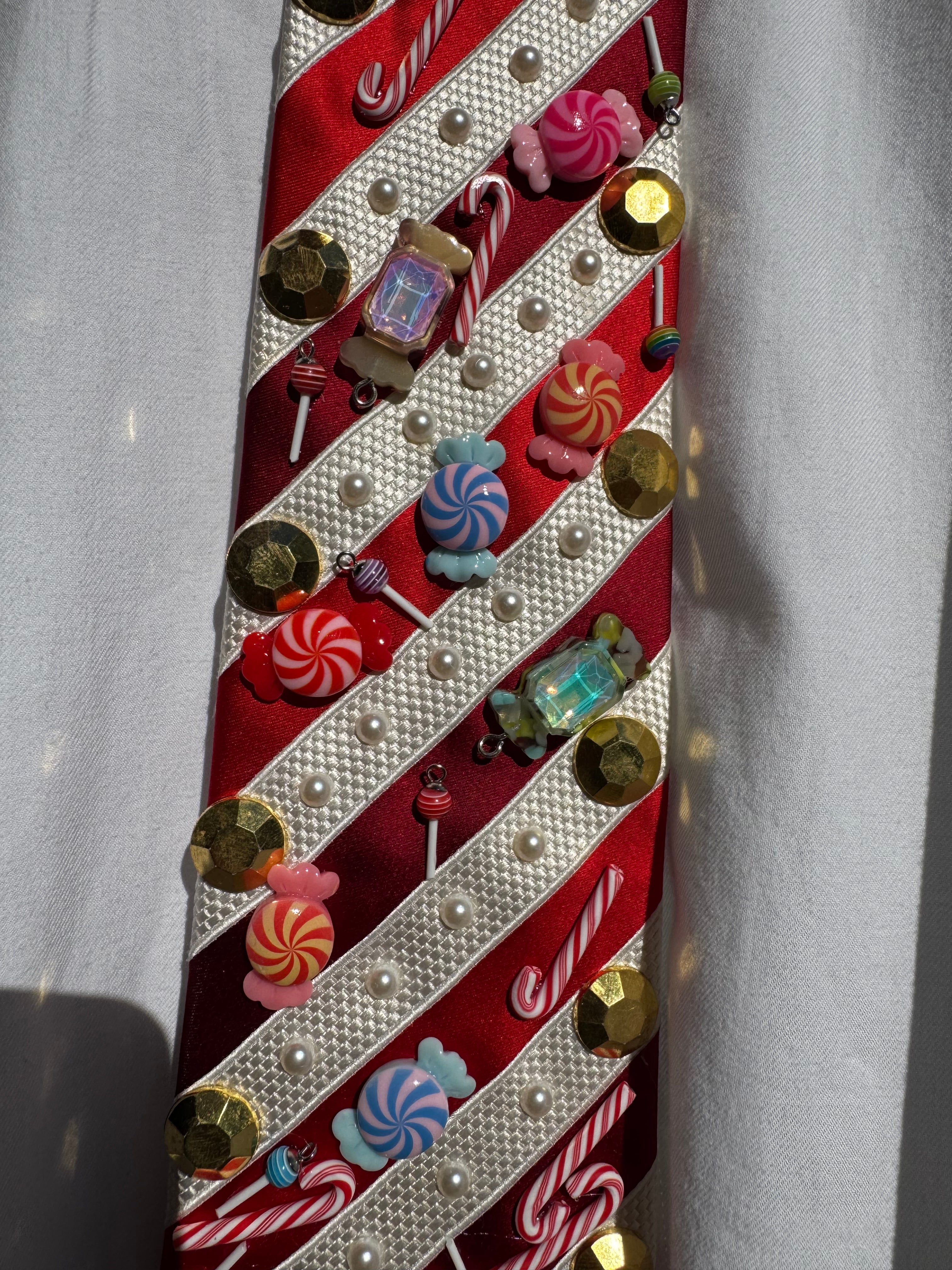 Red and White Candy Striped Christmas Royalty Tie