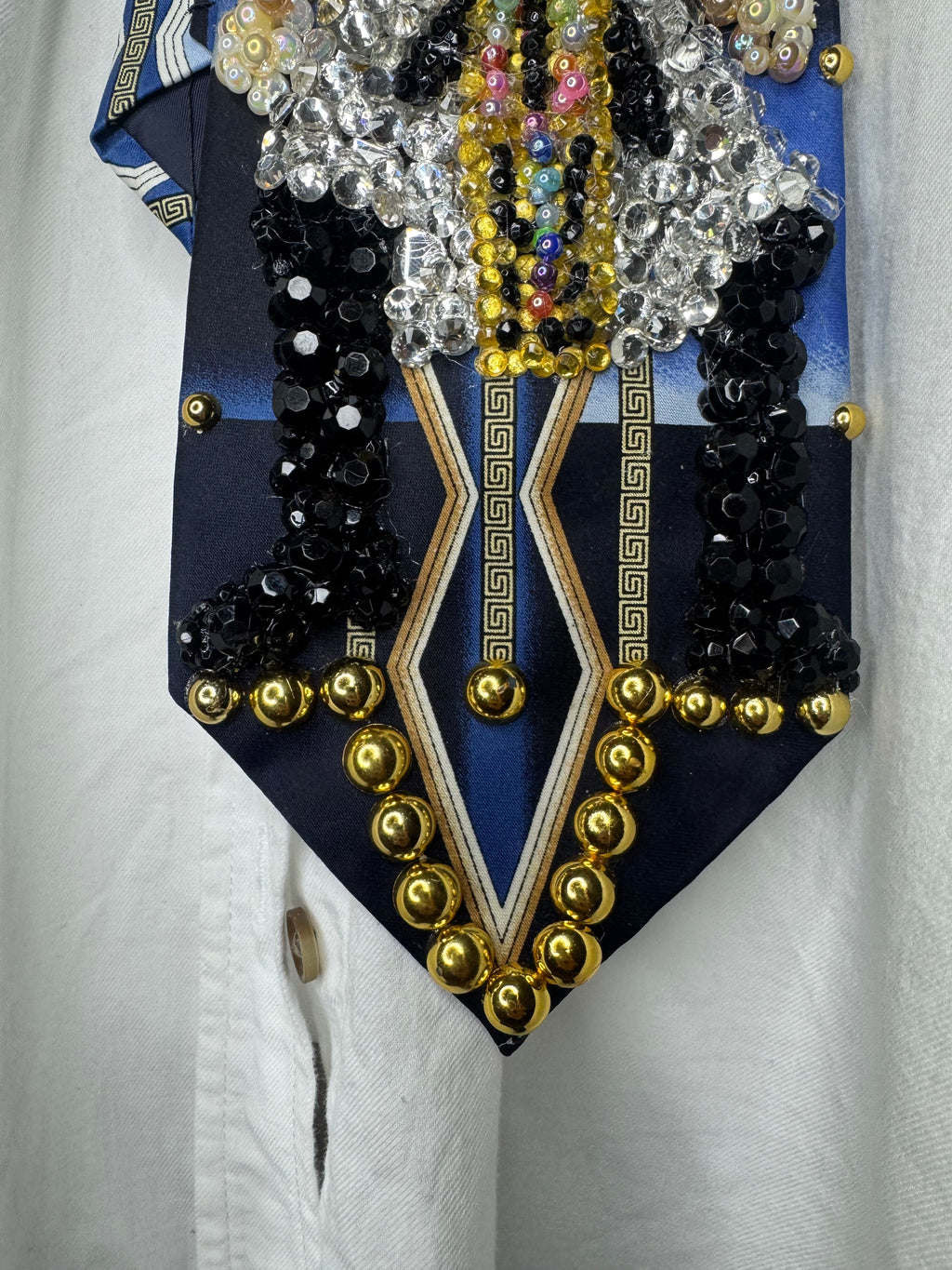 Navy Blue Egyptian Print Michael Jackson Hitting Squat Knee Pose From Remember the Time Music Video Tie